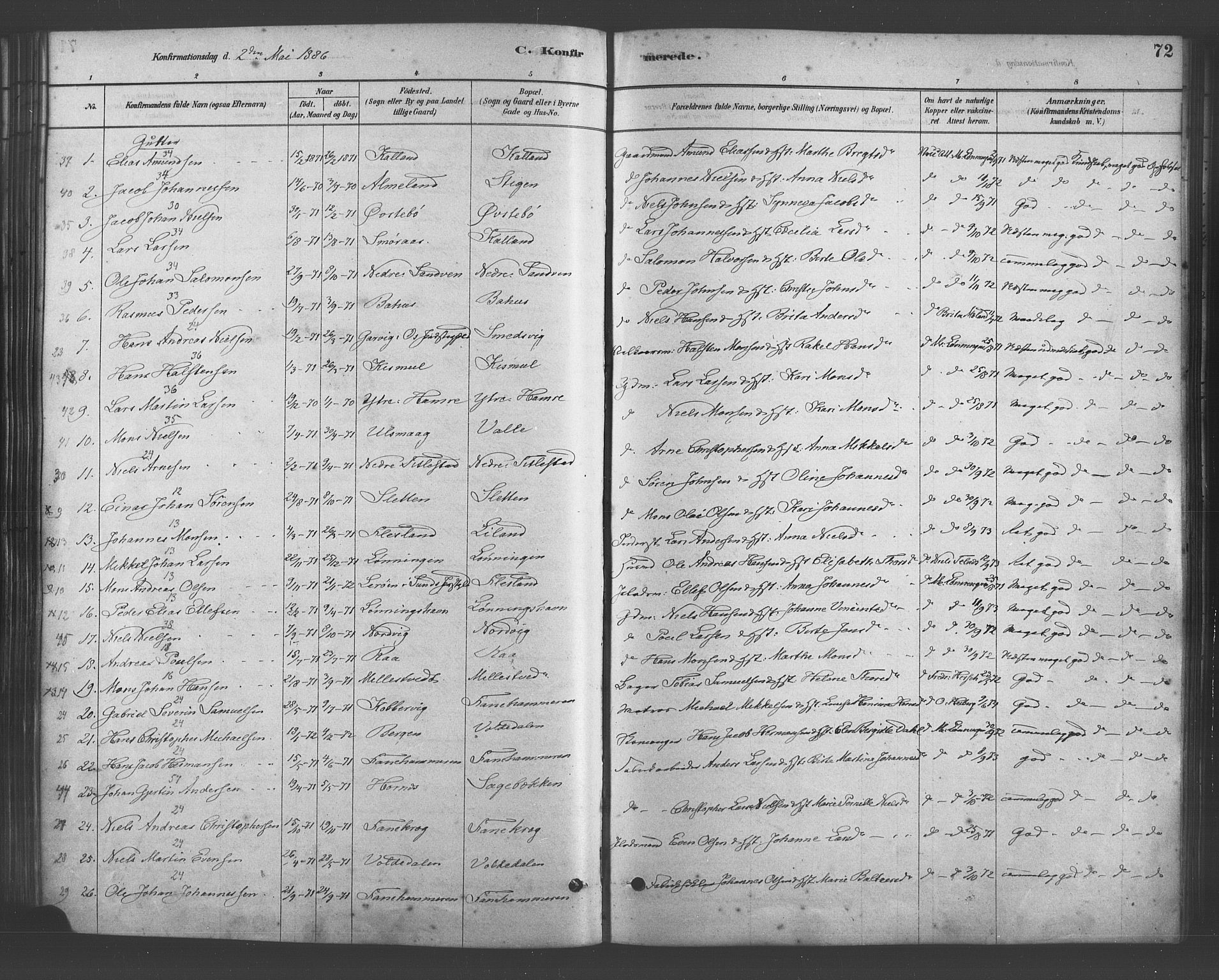 Fana Sokneprestembete, SAB/A-75101/H/Haa/Haab/L0001: Parish register (official) no. B 1, 1878-1889, p. 72