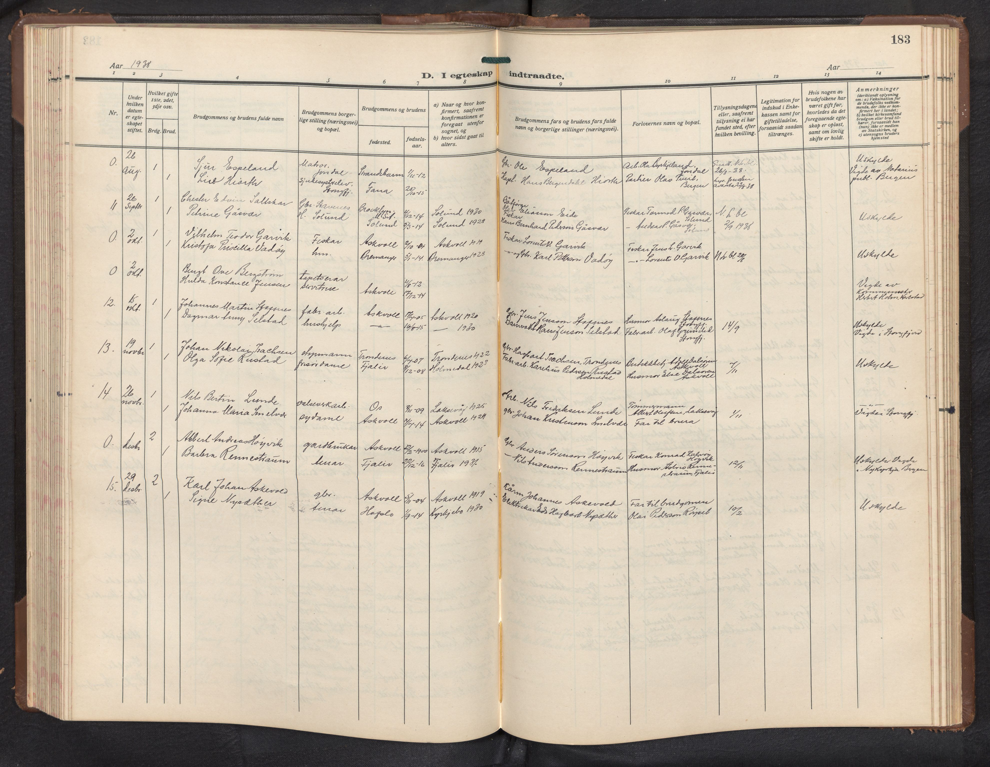 Askvoll sokneprestembete, AV/SAB-A-79501/H/Hab/Haba/L0005: Parish register (copy) no. A 5, 1929-1954, p. 182b-183a