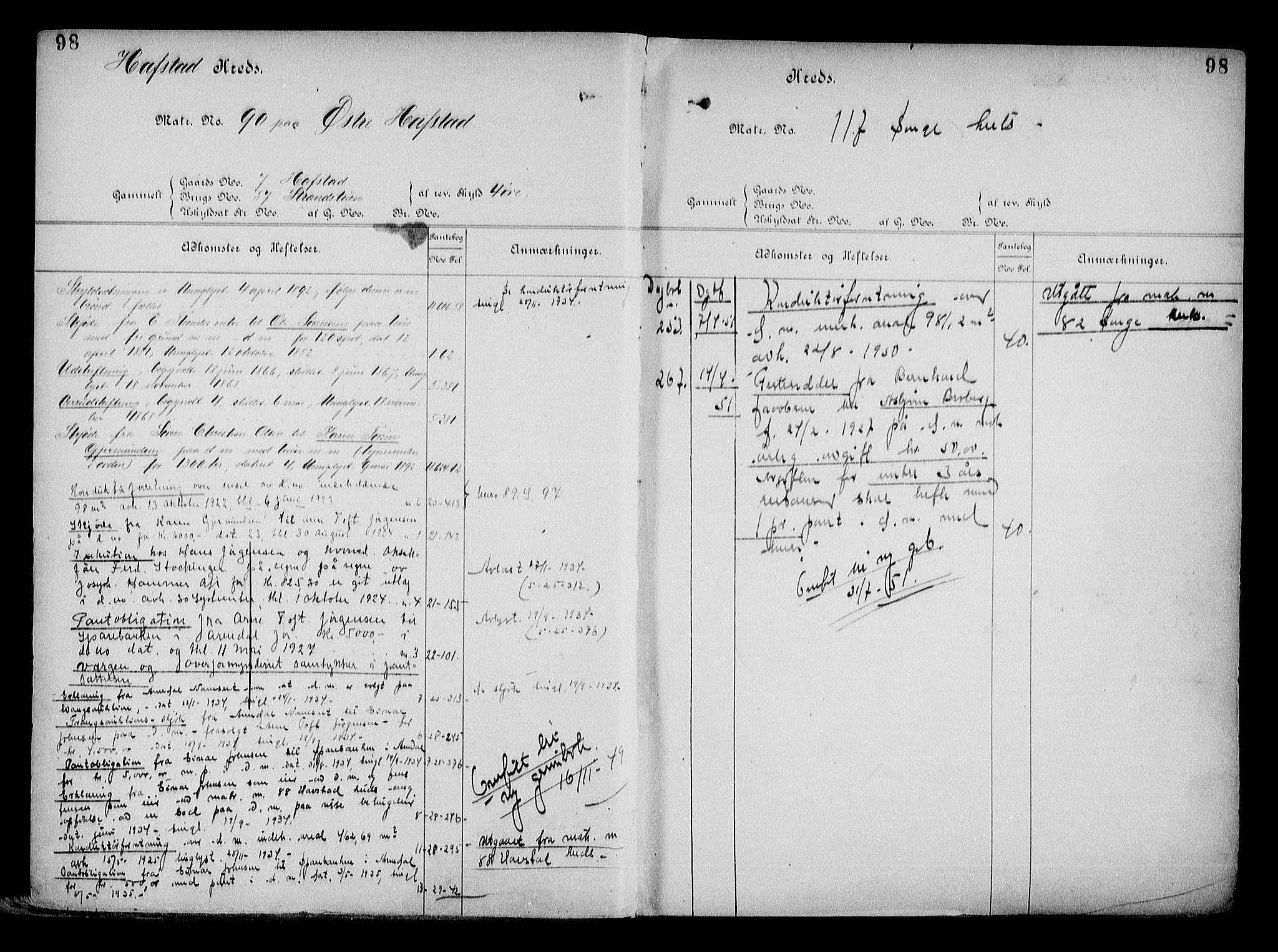Arendal byfogd, AV/SAK-1222-0001/G/Ga/L0015: Mortgage register no. 13, 1860-1960, p. 98