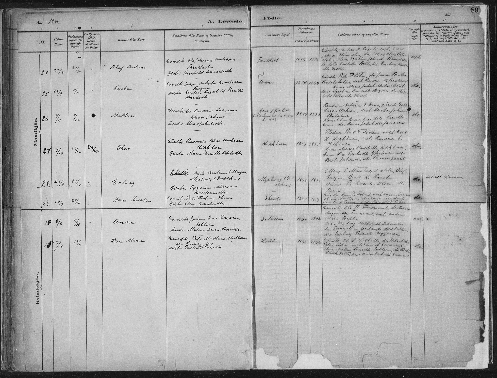 Hornindal sokneprestembete, SAB/A-82401/H/Haa/Haaa/L0003/0001: Parish register (official) no. A 3A, 1887-1917, p. 89