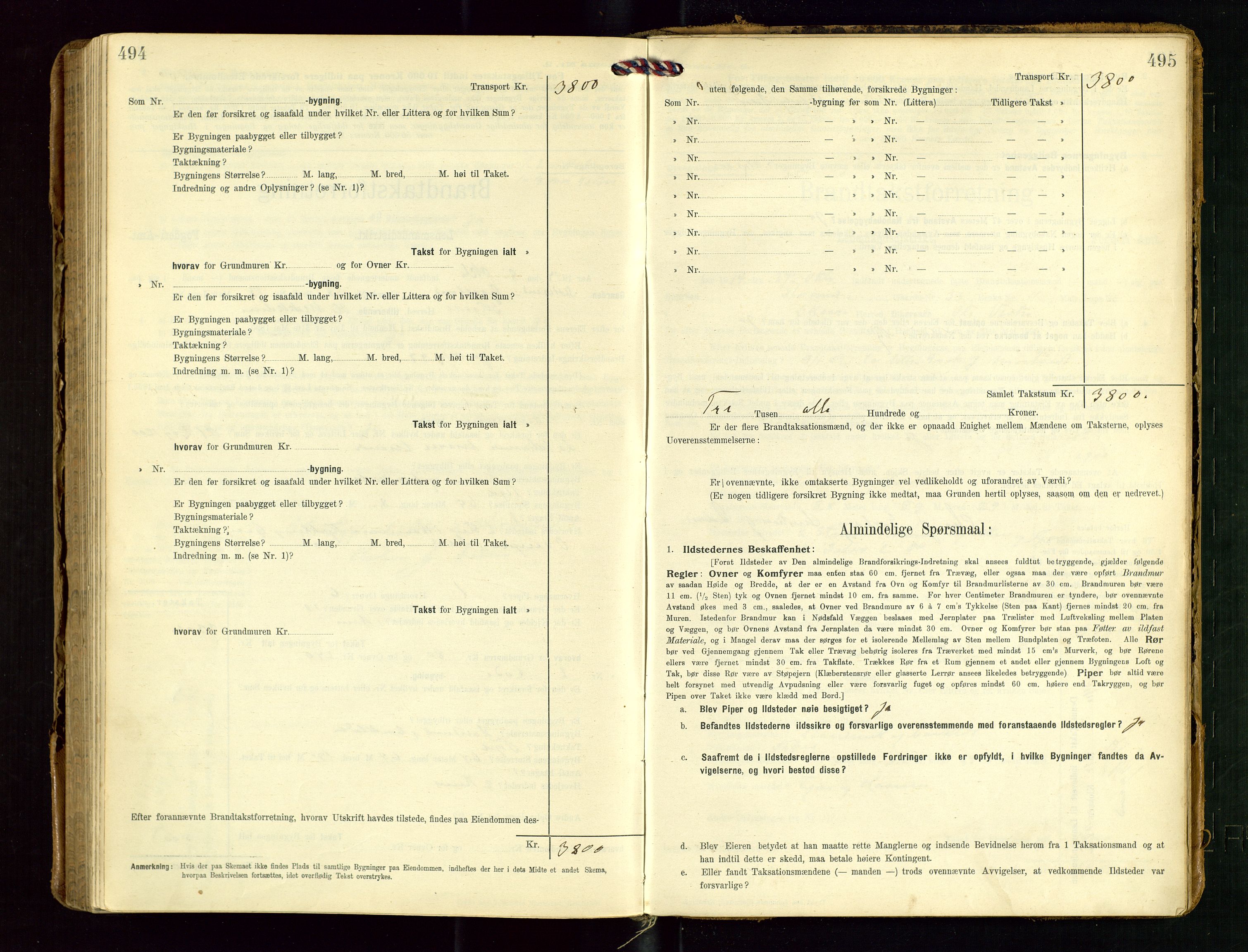 Torvestad lensmannskontor, SAST/A-100307/1/Gob/L0004: "Brandtaxationsprotokol for Torvestad Lensmannsdistrikt", 1909-1923, p. 494-495