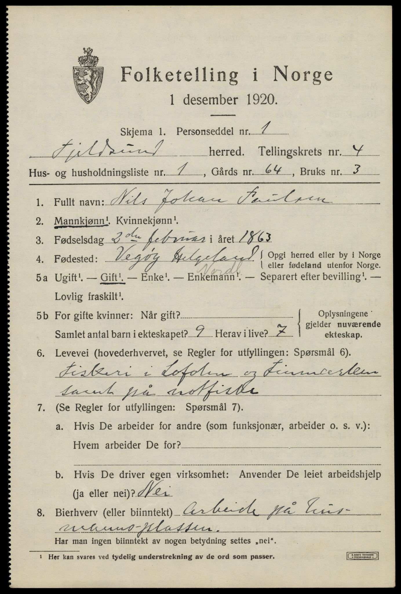 SAT, 1920 census for Tjeldsund, 1920, p. 2286