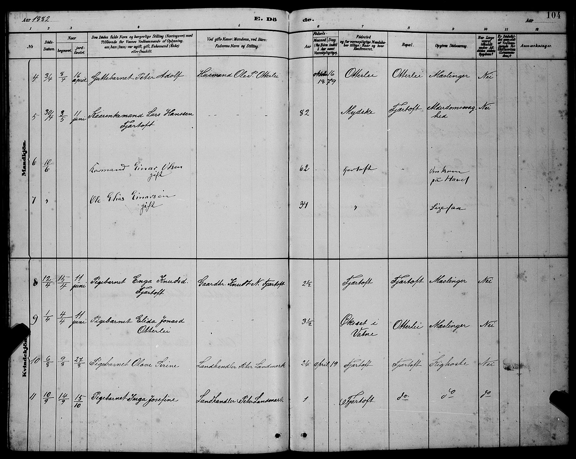 Ministerialprotokoller, klokkerbøker og fødselsregistre - Møre og Romsdal, SAT/A-1454/538/L0523: Parish register (copy) no. 538C01, 1881-1900, p. 104