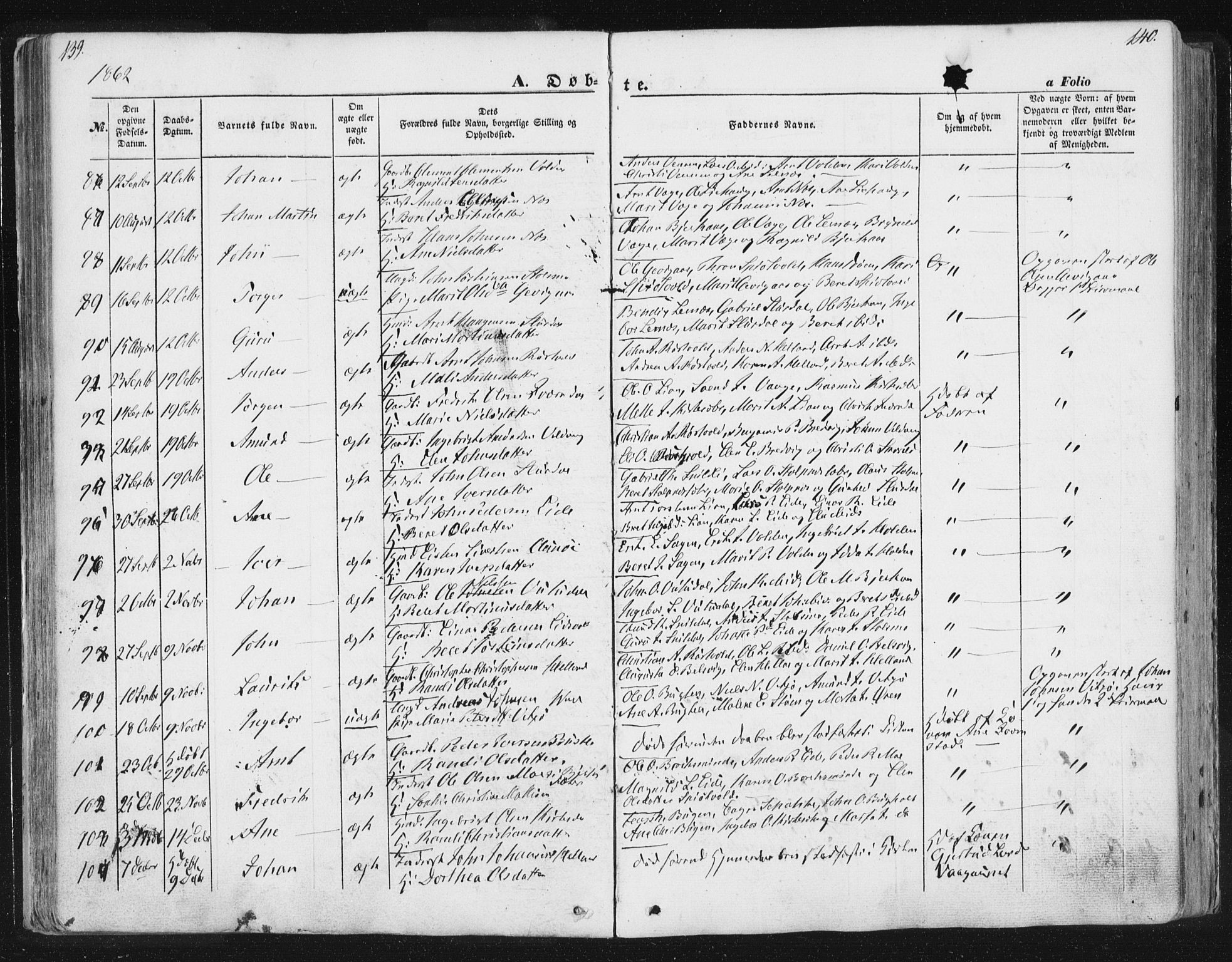 Ministerialprotokoller, klokkerbøker og fødselsregistre - Sør-Trøndelag, SAT/A-1456/630/L0494: Parish register (official) no. 630A07, 1852-1868, p. 139-140
