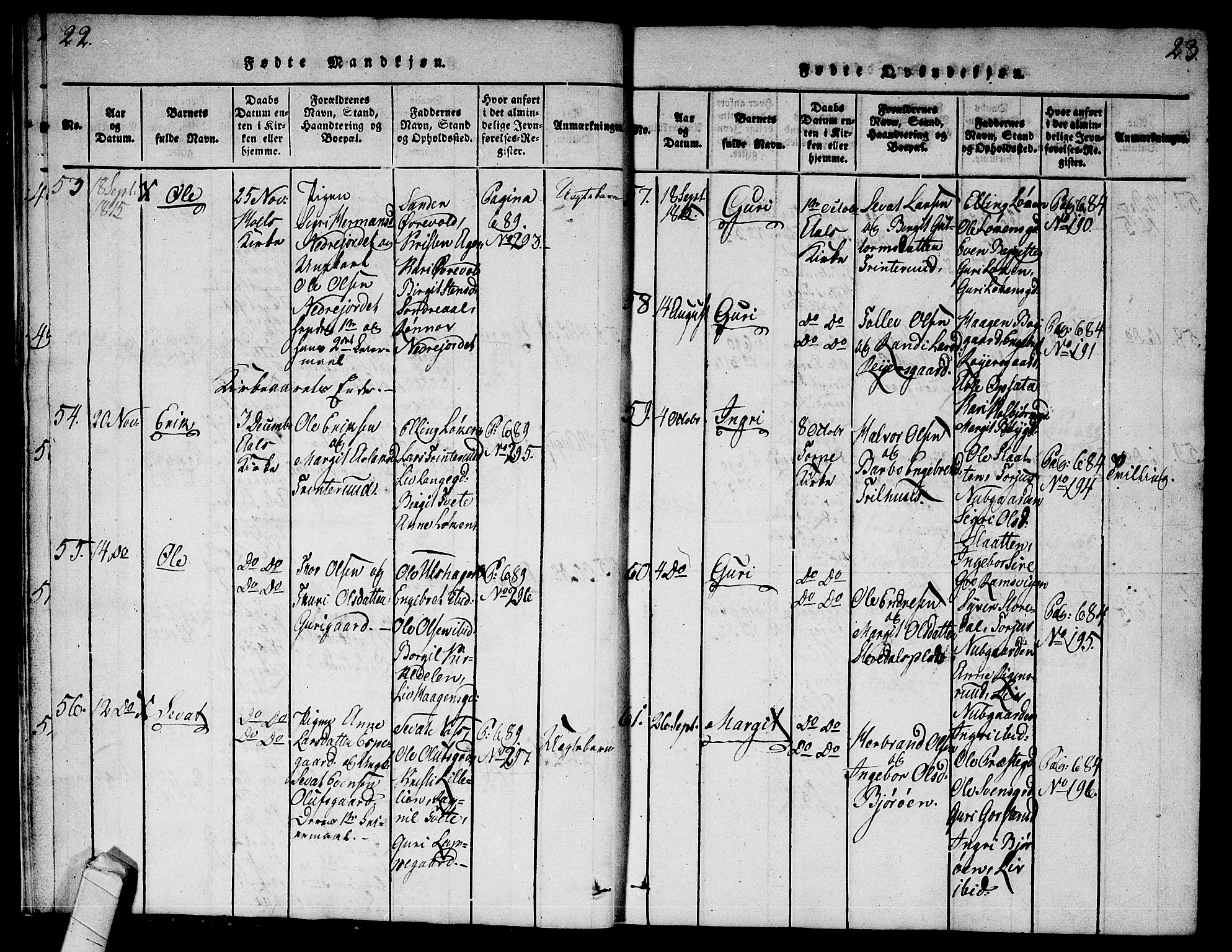 Ål kirkebøker, AV/SAKO-A-249/G/Ga/L0001: Parish register (copy) no. 1, 1815-1829, p. 22-23