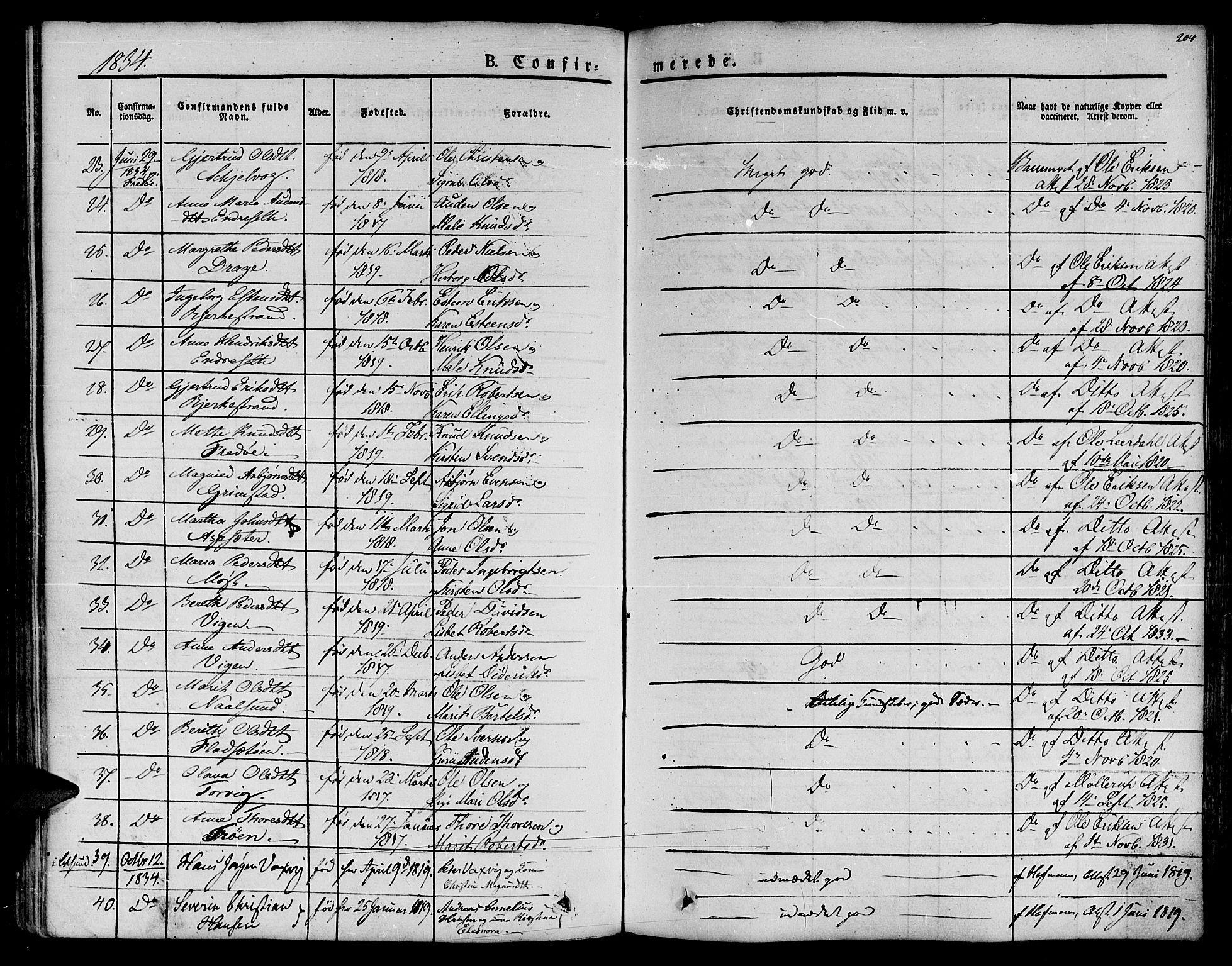 Ministerialprotokoller, klokkerbøker og fødselsregistre - Møre og Romsdal, AV/SAT-A-1454/572/L0843: Parish register (official) no. 572A06, 1832-1842, p. 204