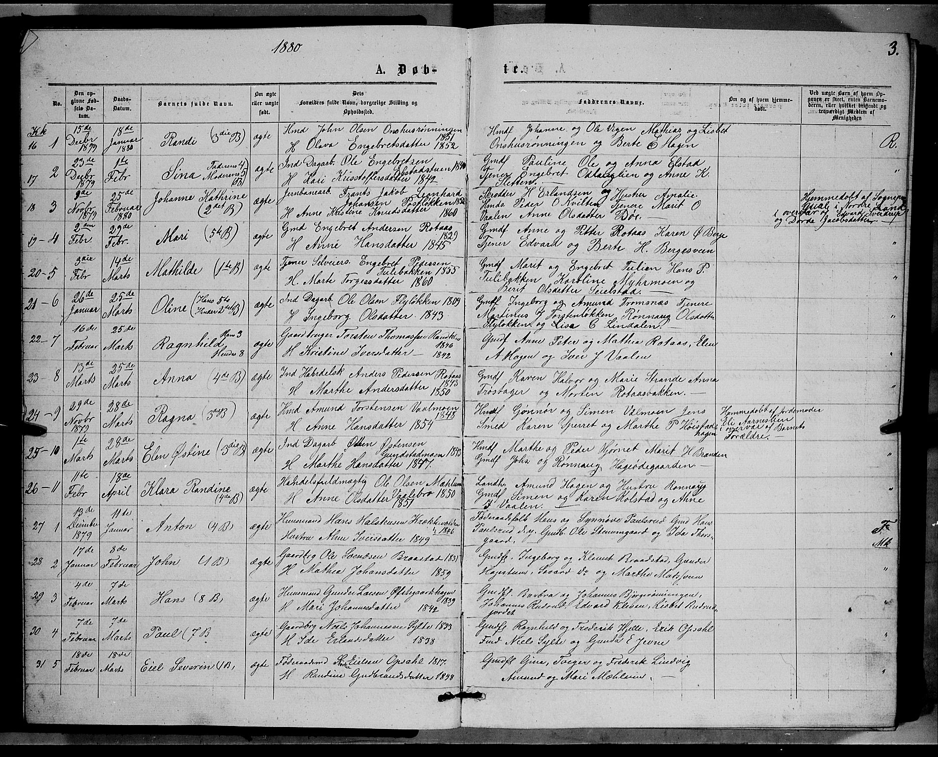 Ringebu prestekontor, SAH/PREST-082/H/Ha/Hab/L0006: Parish register (copy) no. 6, 1880-1898, p. 3