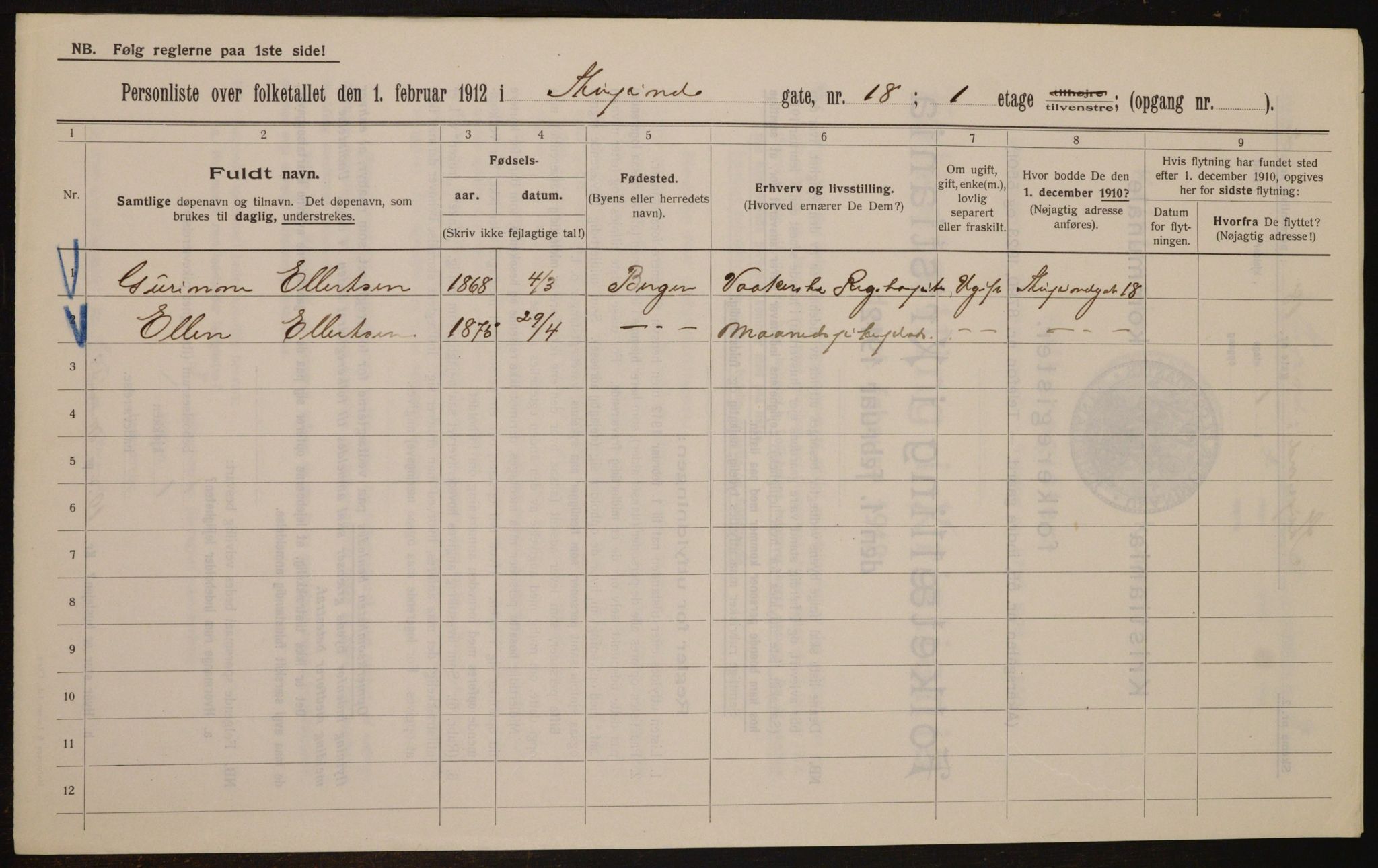 OBA, Municipal Census 1912 for Kristiania, 1912, p. 104621