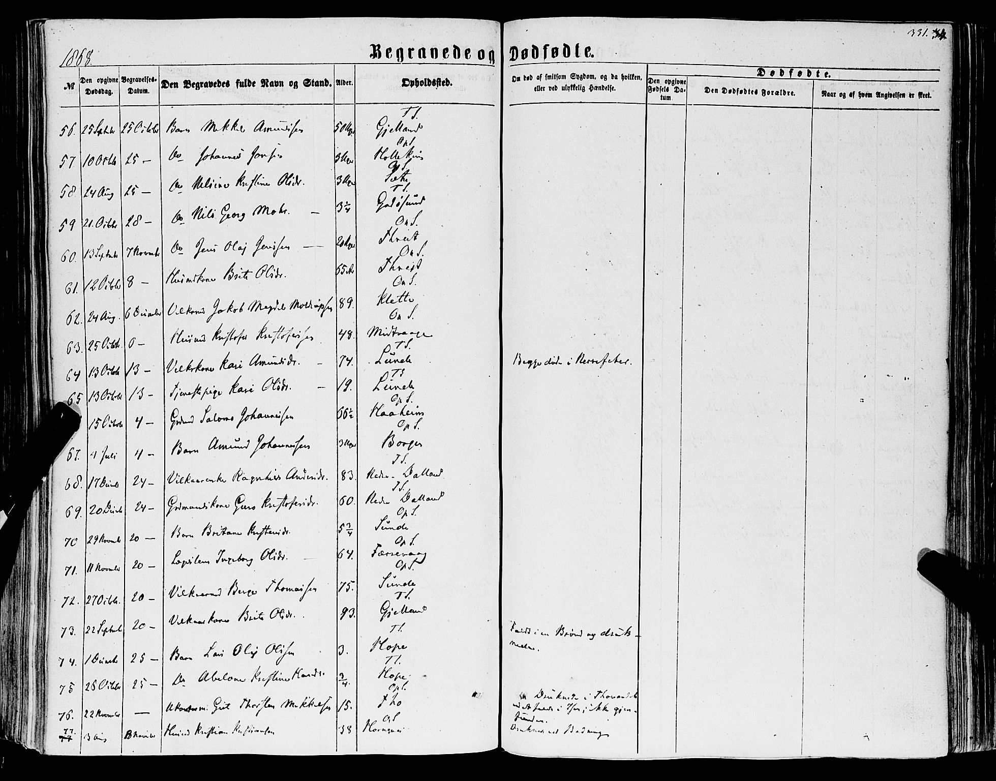 Tysnes sokneprestembete, AV/SAB-A-78601/H/Haa: Parish register (official) no. A 11, 1860-1871, p. 331