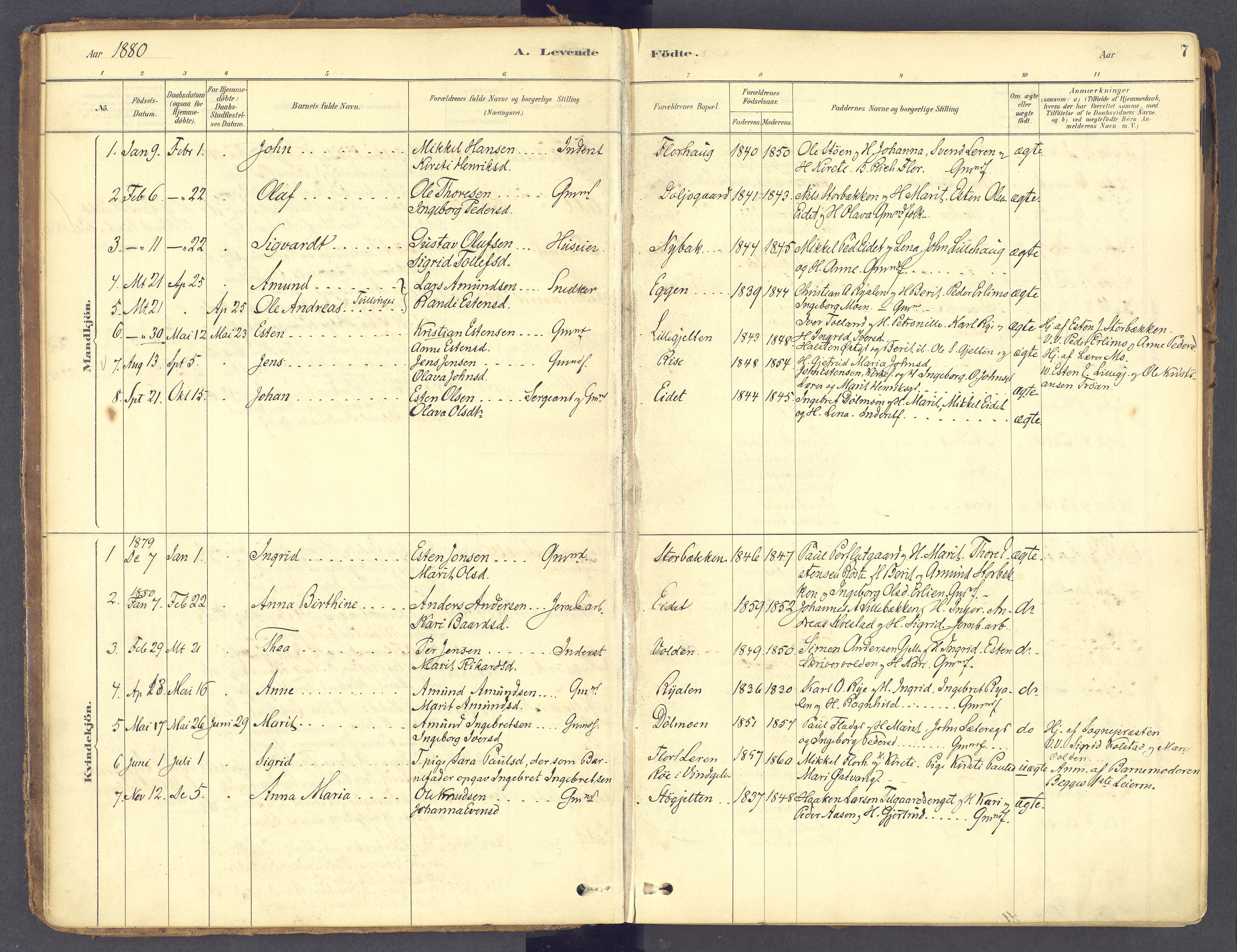 Tolga prestekontor, SAH/PREST-062/K/L0011: Parish register (official) no. 11, 1877-1920, p. 7