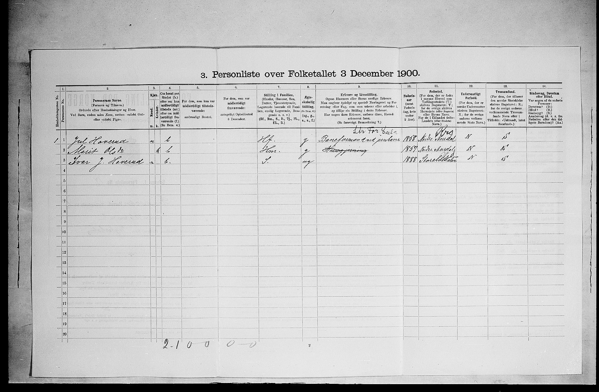 SAH, 1900 census for Ringsaker, 1900, p. 3131