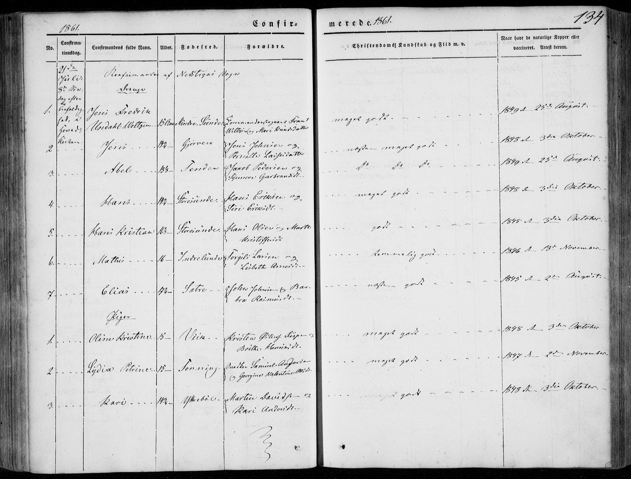 Stryn Sokneprestembete, SAB/A-82501: Parish register (official) no. A 2, 1844-1861, p. 134