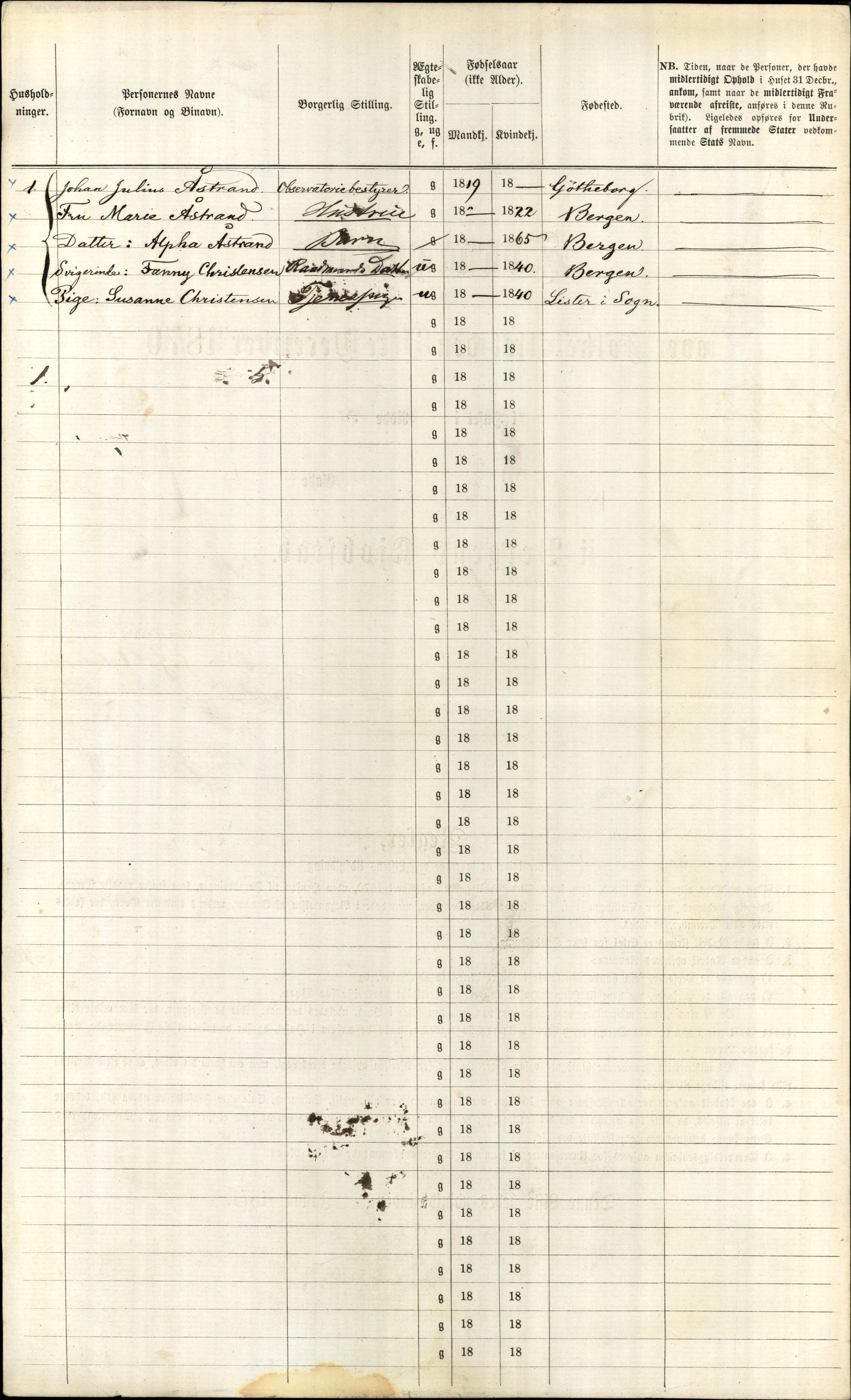 RA, 1870 census for 1301 Bergen, 1870