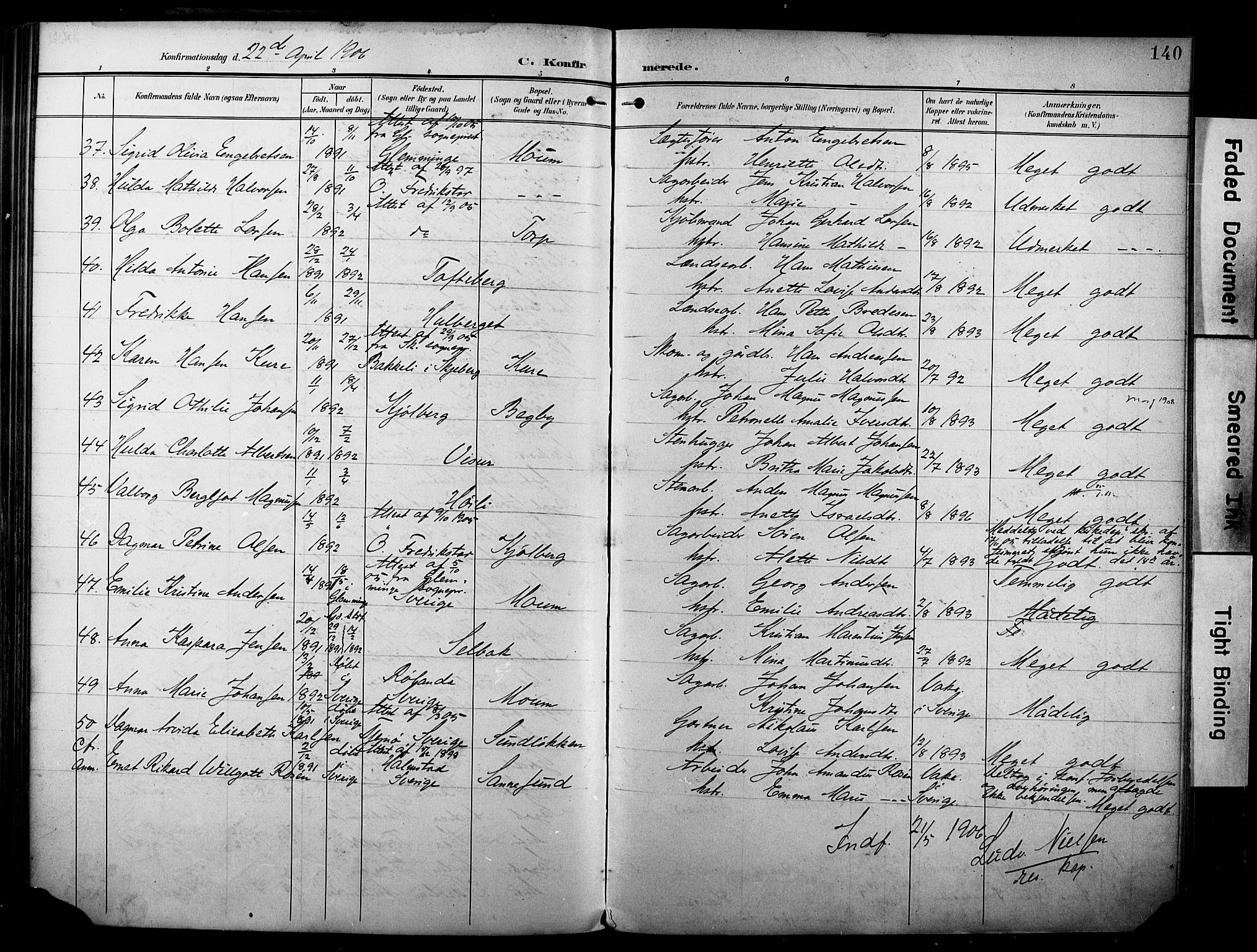 Borge prestekontor Kirkebøker, AV/SAO-A-10903/F/Fa/L0009: Parish register (official) no. I 9, 1902-1911, p. 140