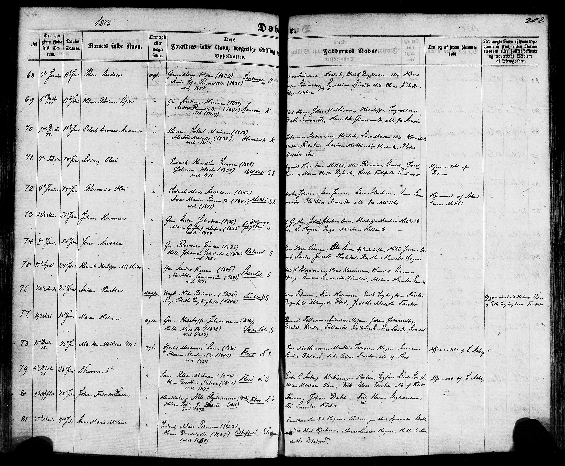 Kinn sokneprestembete, AV/SAB-A-80801/H/Haa/Haaa/L0006: Parish register (official) no. A 6, 1857-1885, p. 202