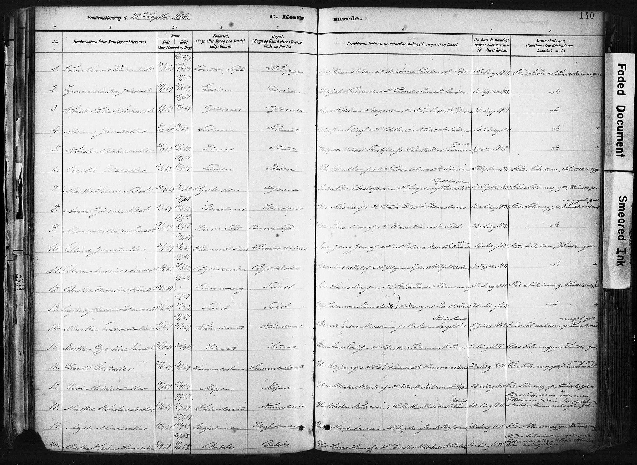 Sund sokneprestembete, AV/SAB-A-99930: Parish register (official) no. B 1, 1882-1907, p. 140