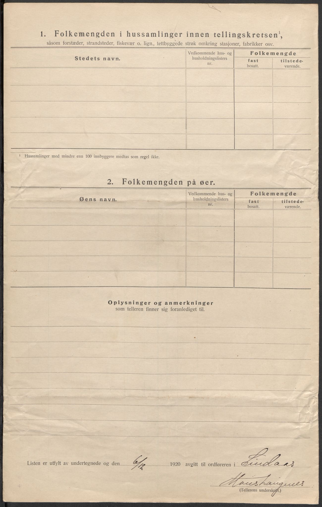 SAB, 1920 census for Lindås, 1920, p. 40