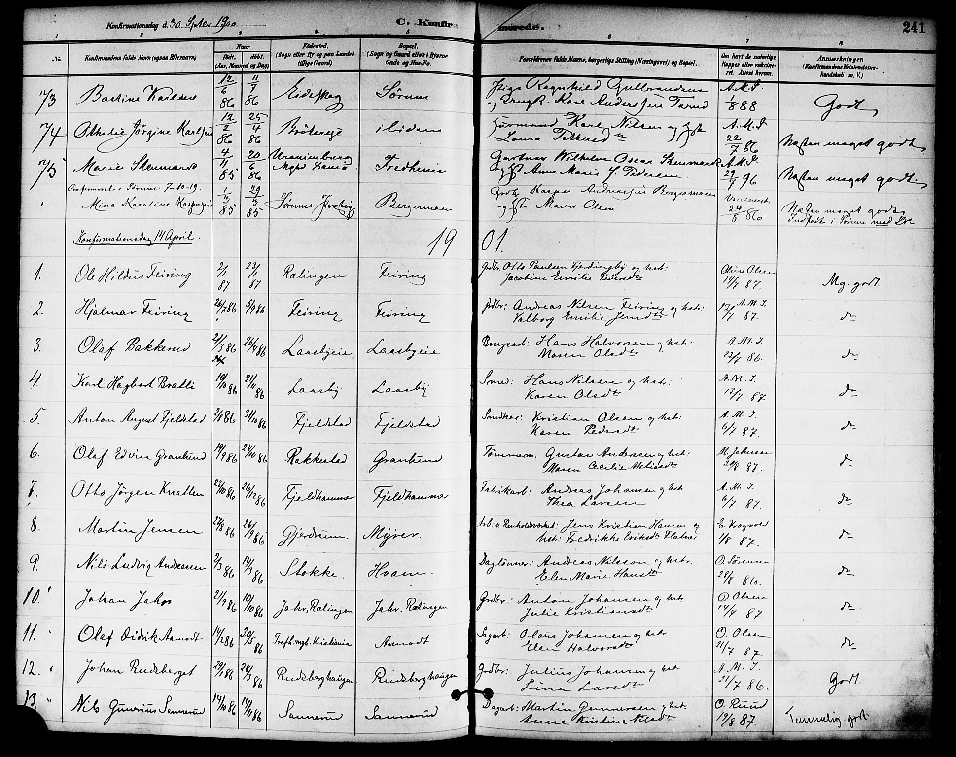 Skedsmo prestekontor Kirkebøker, SAO/A-10033a/F/Fa/L0014: Parish register (official) no. I 14, 1892-1901, p. 241
