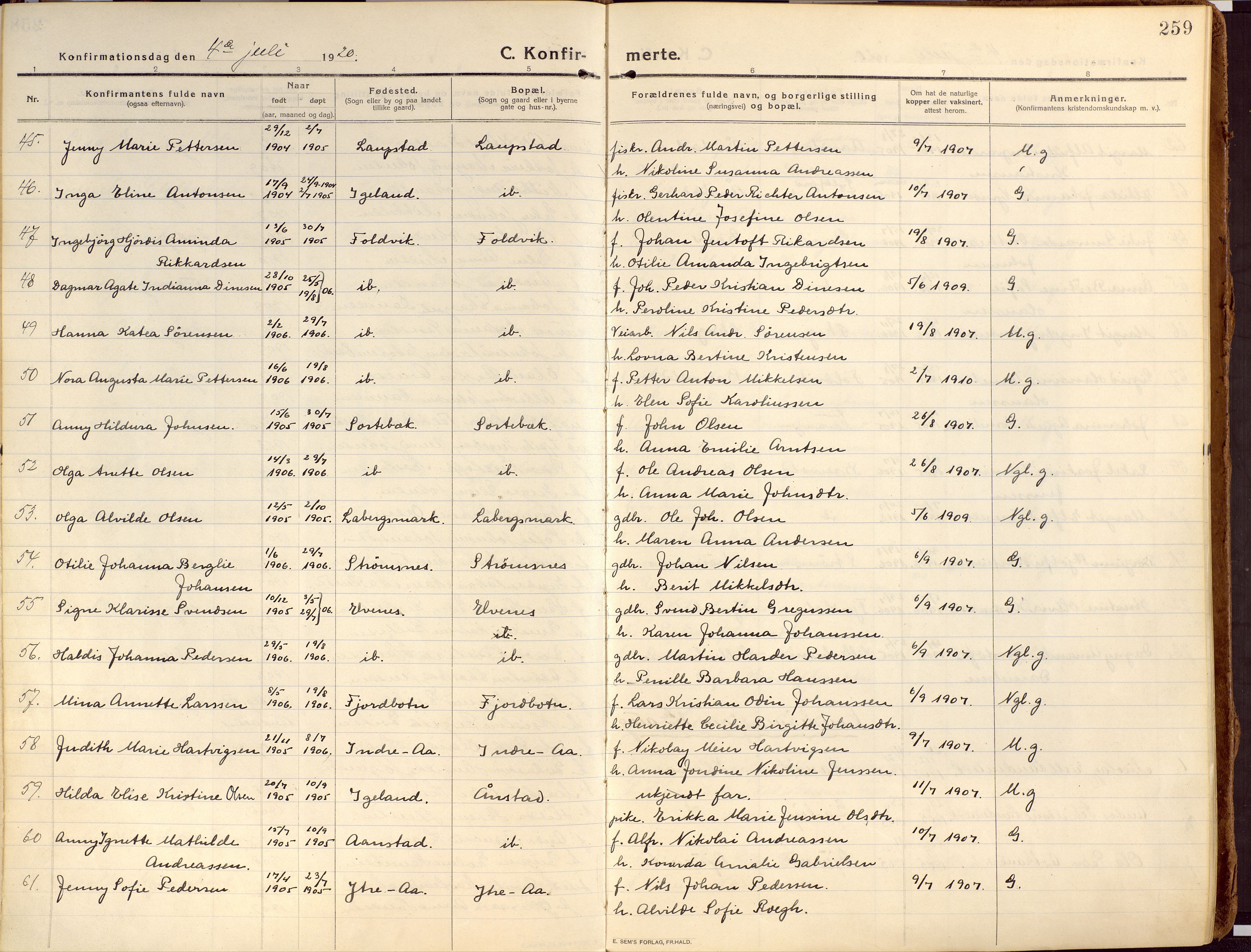 Ibestad sokneprestembete, SATØ/S-0077/H/Ha/Haa/L0018kirke: Parish register (official) no. 18, 1915-1929, p. 259
