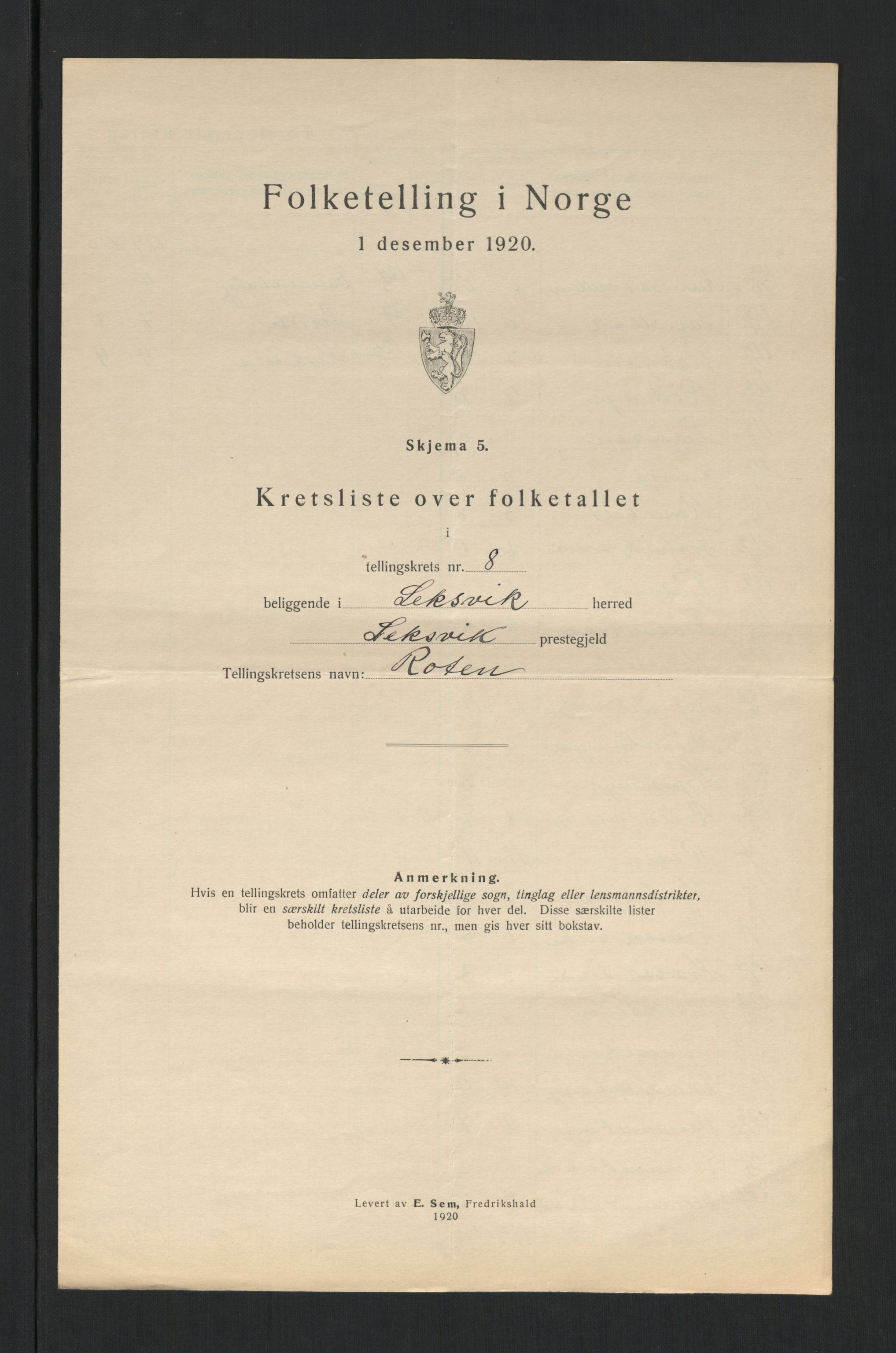 SAT, 1920 census for Leksvik, 1920, p. 36