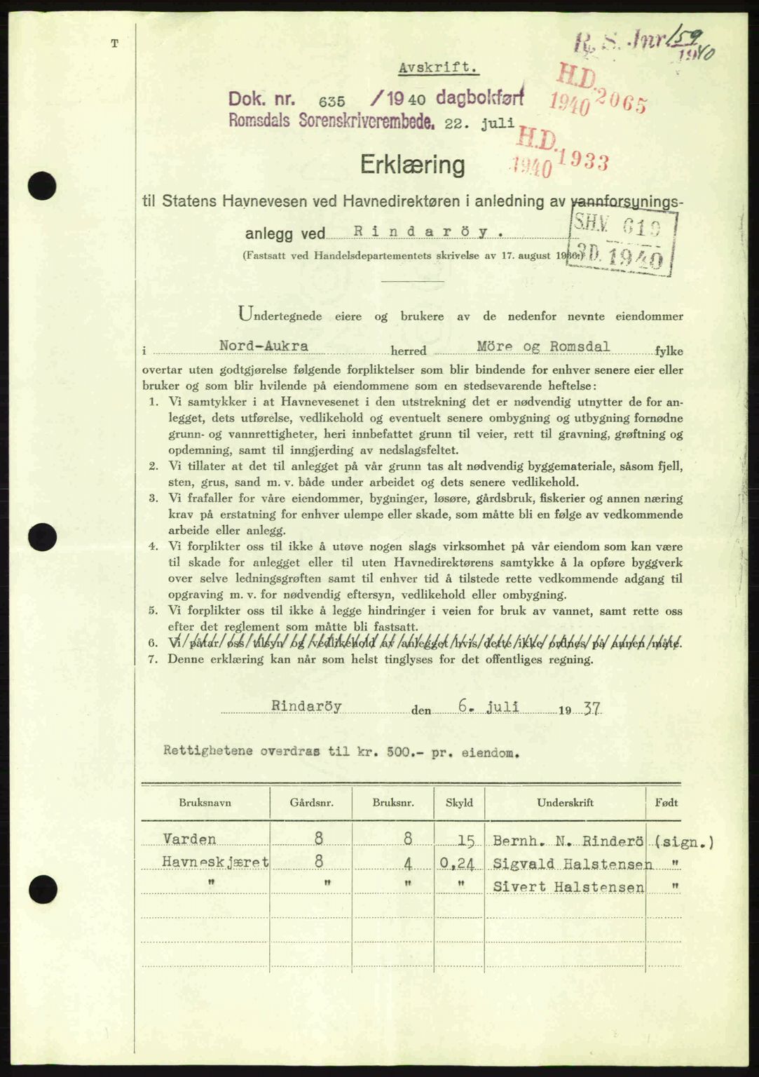 Romsdal sorenskriveri, AV/SAT-A-4149/1/2/2C: Mortgage book no. A8, 1939-1940, Diary no: : 635/1940