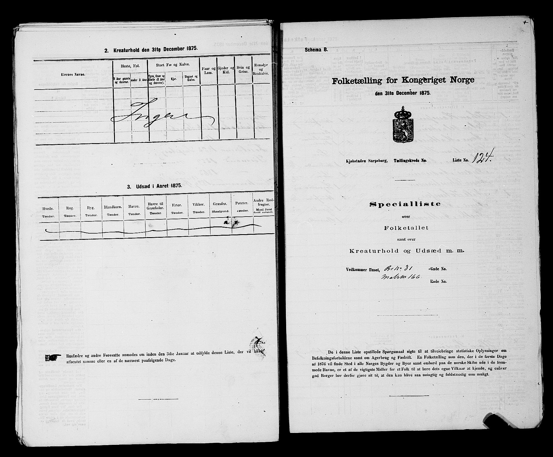 RA, 1875 census for 0102P Sarpsborg, 1875, p. 287