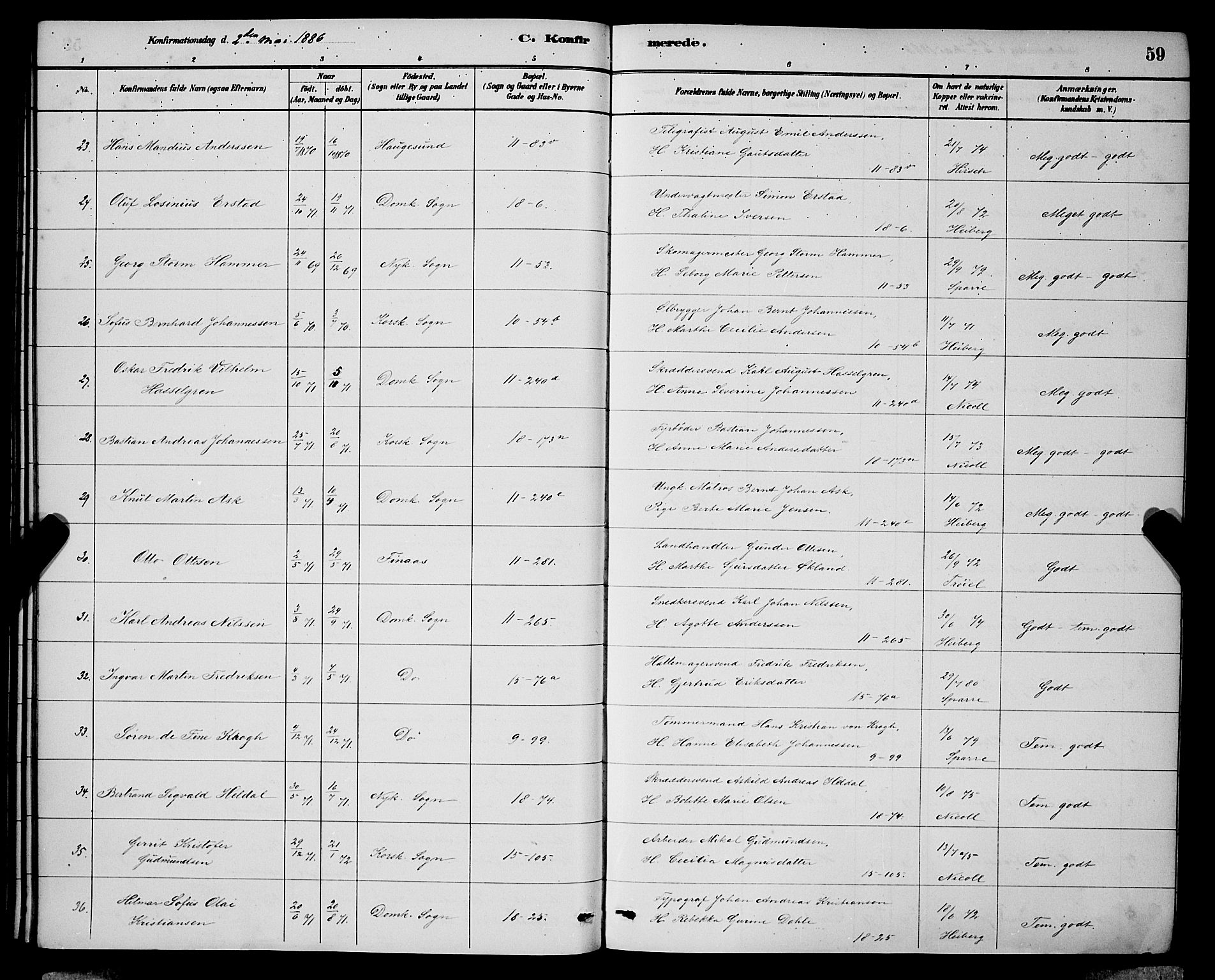 Domkirken sokneprestembete, SAB/A-74801/H/Hab/L0024: Parish register (copy) no. C 4, 1880-1899, p. 59