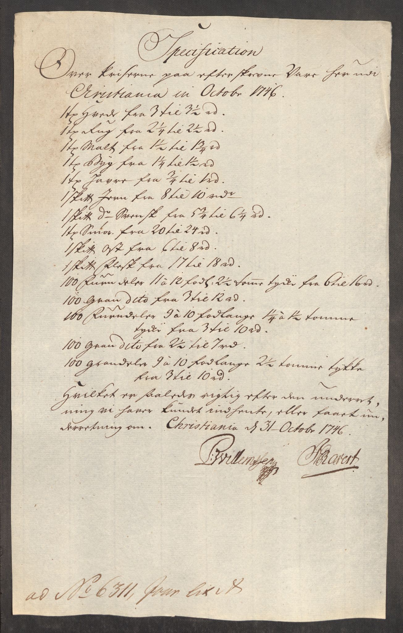 Rentekammeret inntil 1814, Realistisk ordnet avdeling, AV/RA-EA-4070/Oe/L0003: [Ø1]: Priskuranter, 1745-1748, p. 284