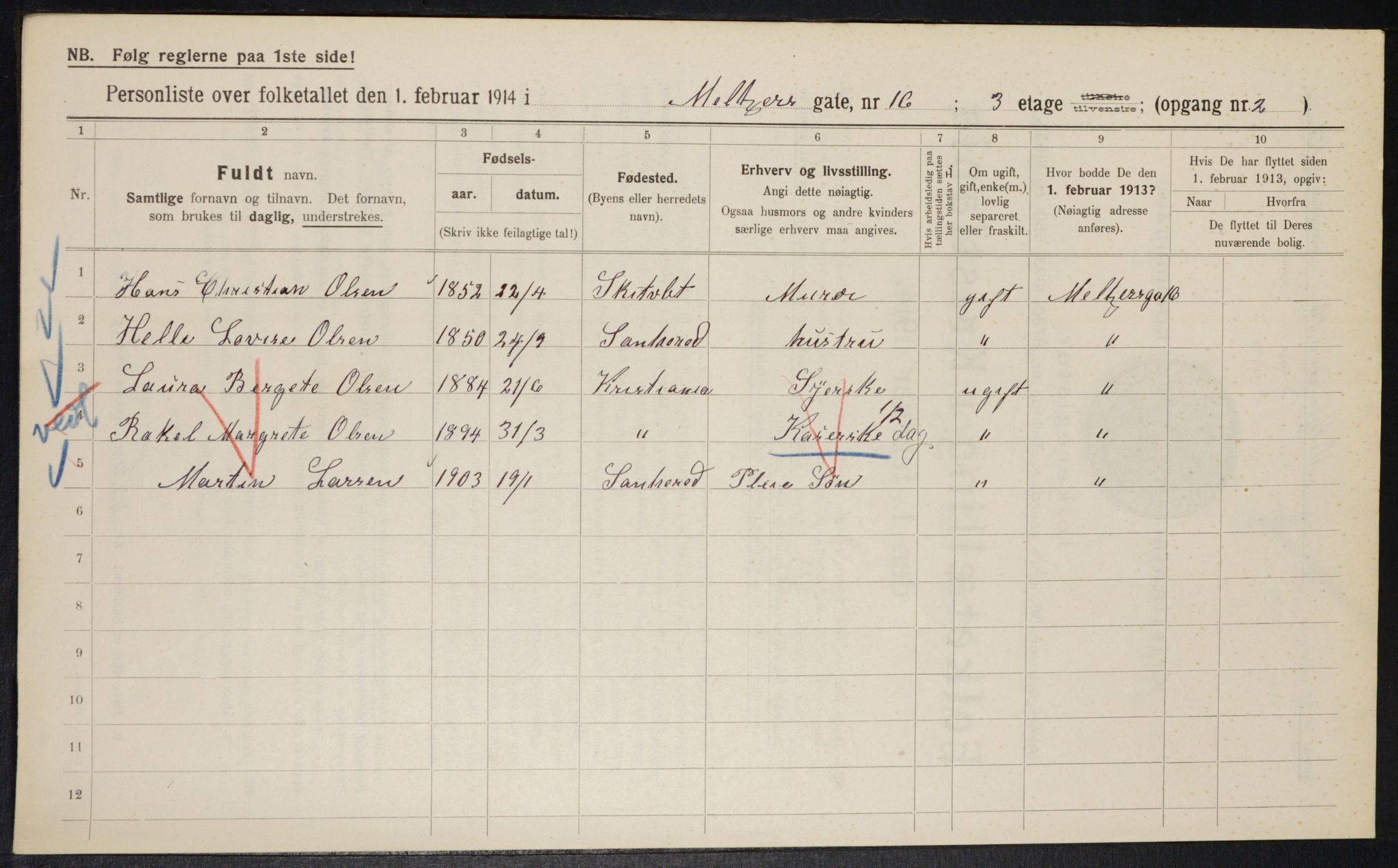 OBA, Municipal Census 1914 for Kristiania, 1914, p. 65258