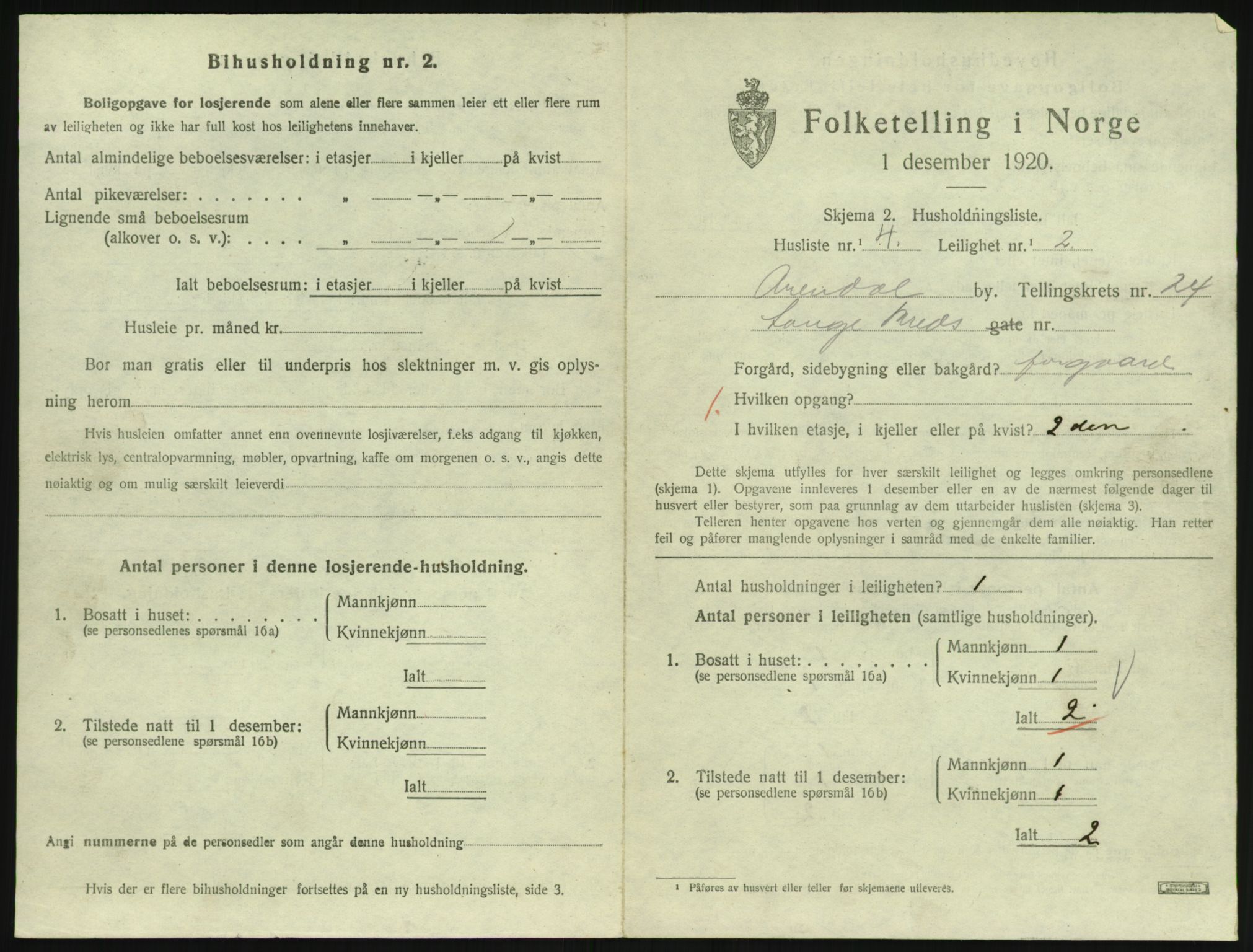 SAK, 1920 census for Arendal, 1920, p. 9046