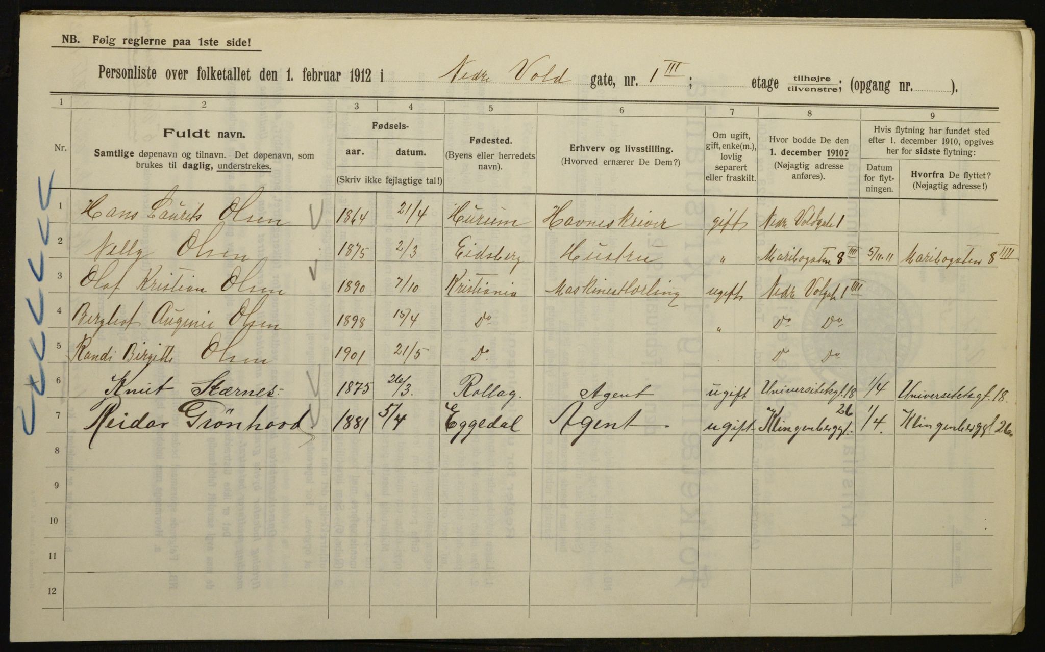 OBA, Municipal Census 1912 for Kristiania, 1912, p. 70127