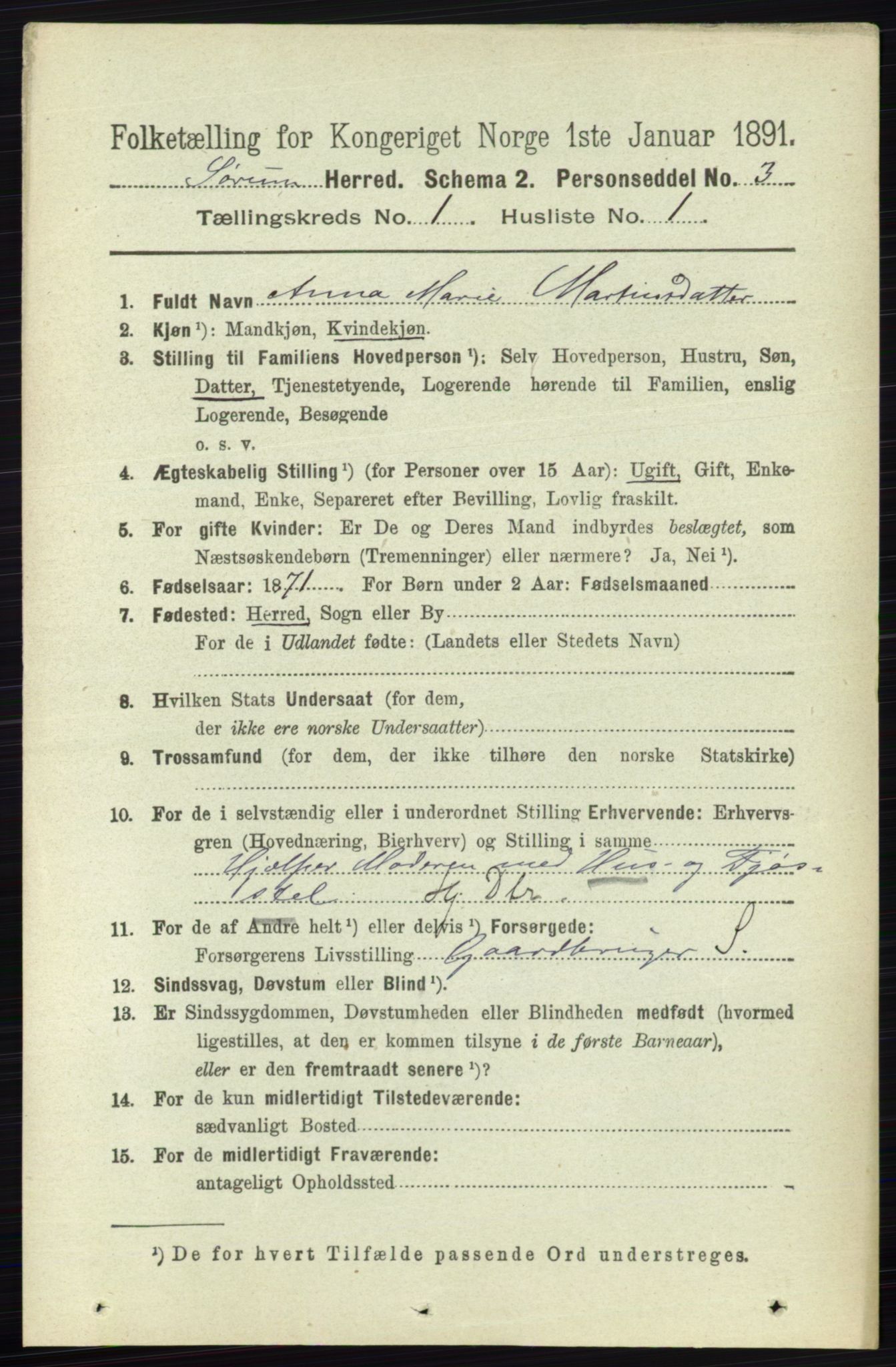 RA, 1891 census for 0226 Sørum, 1891, p. 113