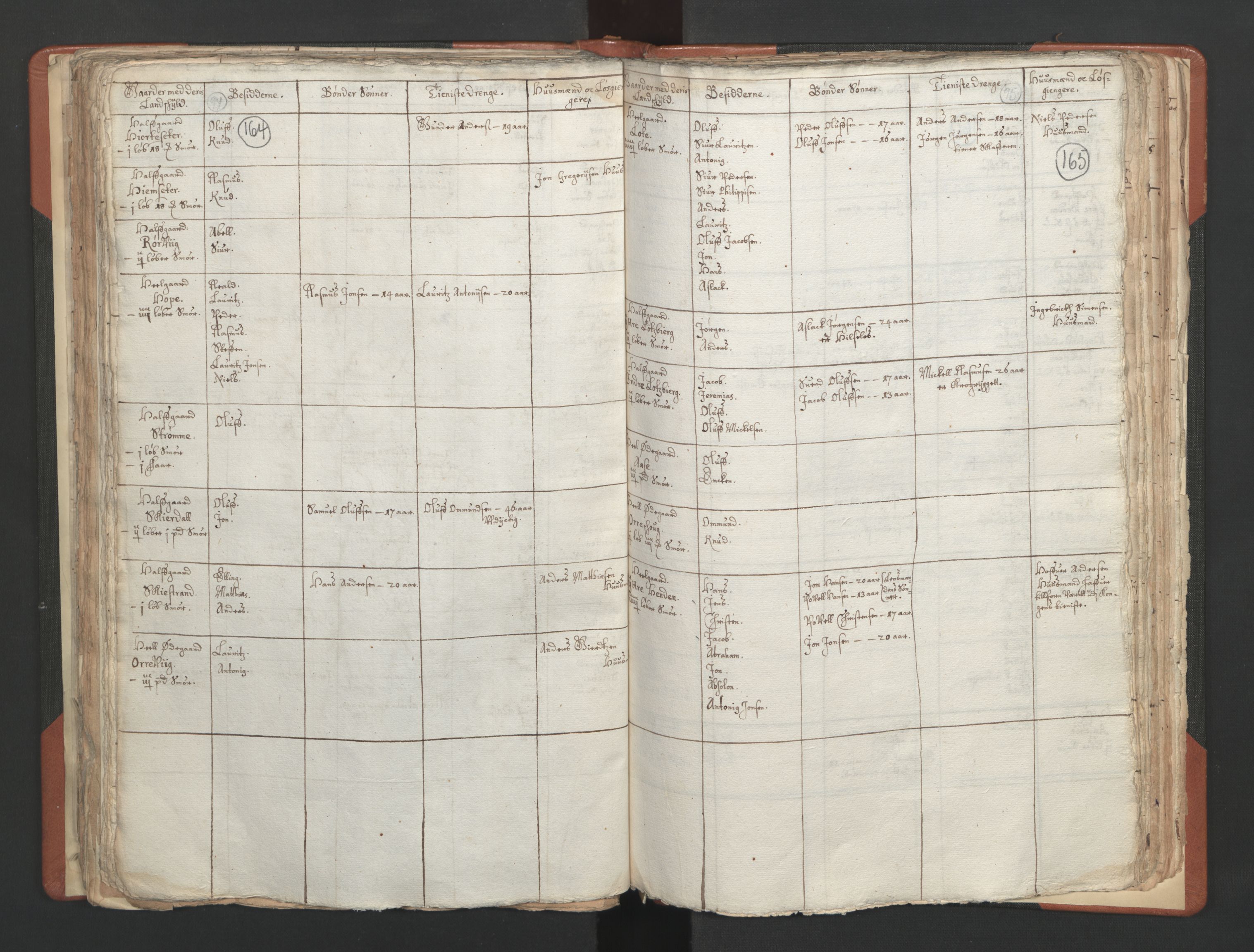 RA, Vicar's Census 1664-1666, no. 25: Nordfjord deanery, 1664-1666, p. 164-165