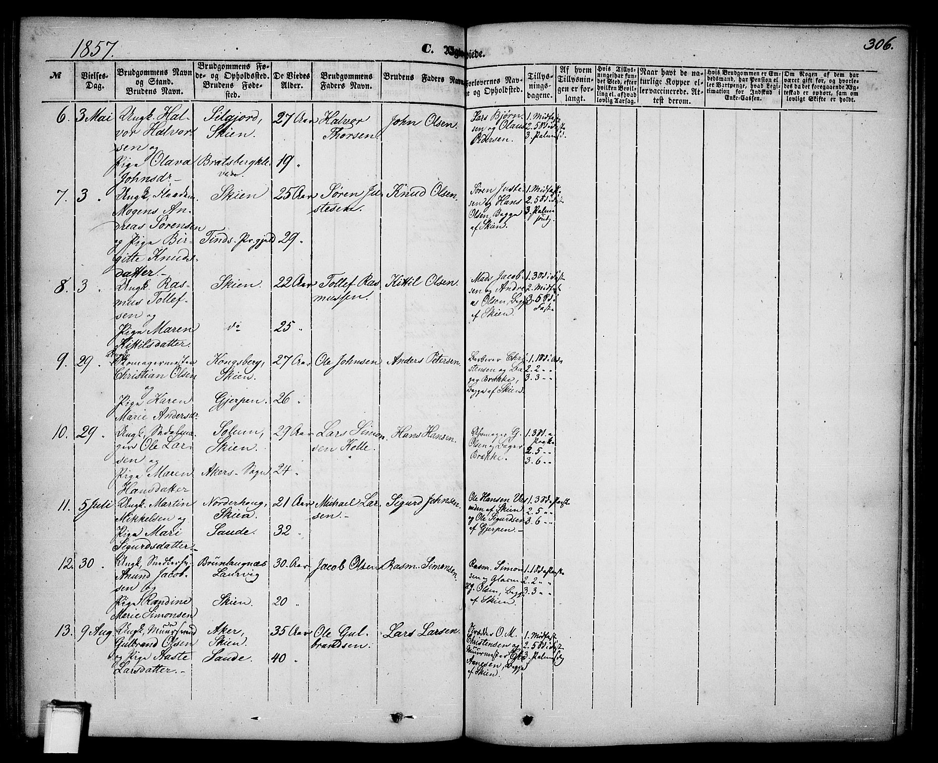 Skien kirkebøker, SAKO/A-302/G/Ga/L0004: Parish register (copy) no. 4, 1843-1867, p. 306