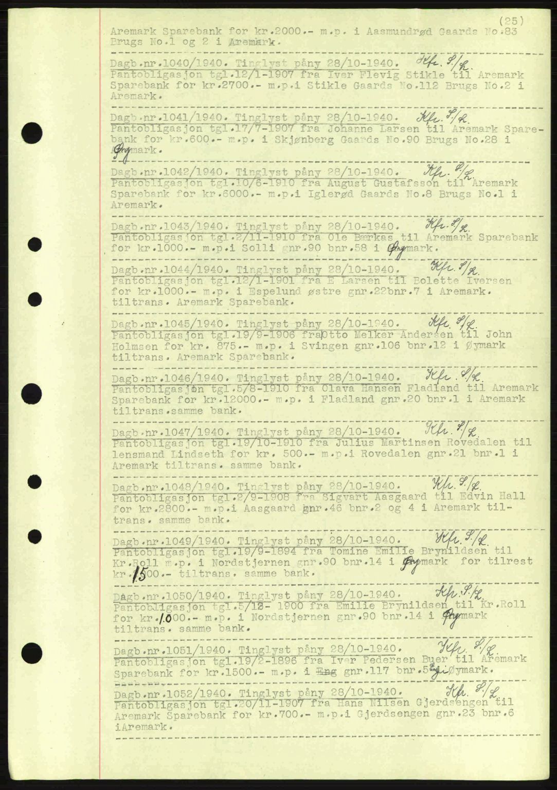 Idd og Marker sorenskriveri, AV/SAO-A-10283/G/Gb/Gbc/L0002: Mortgage book no. B4-9a, 1939-1945, Diary no: : 1040/1940