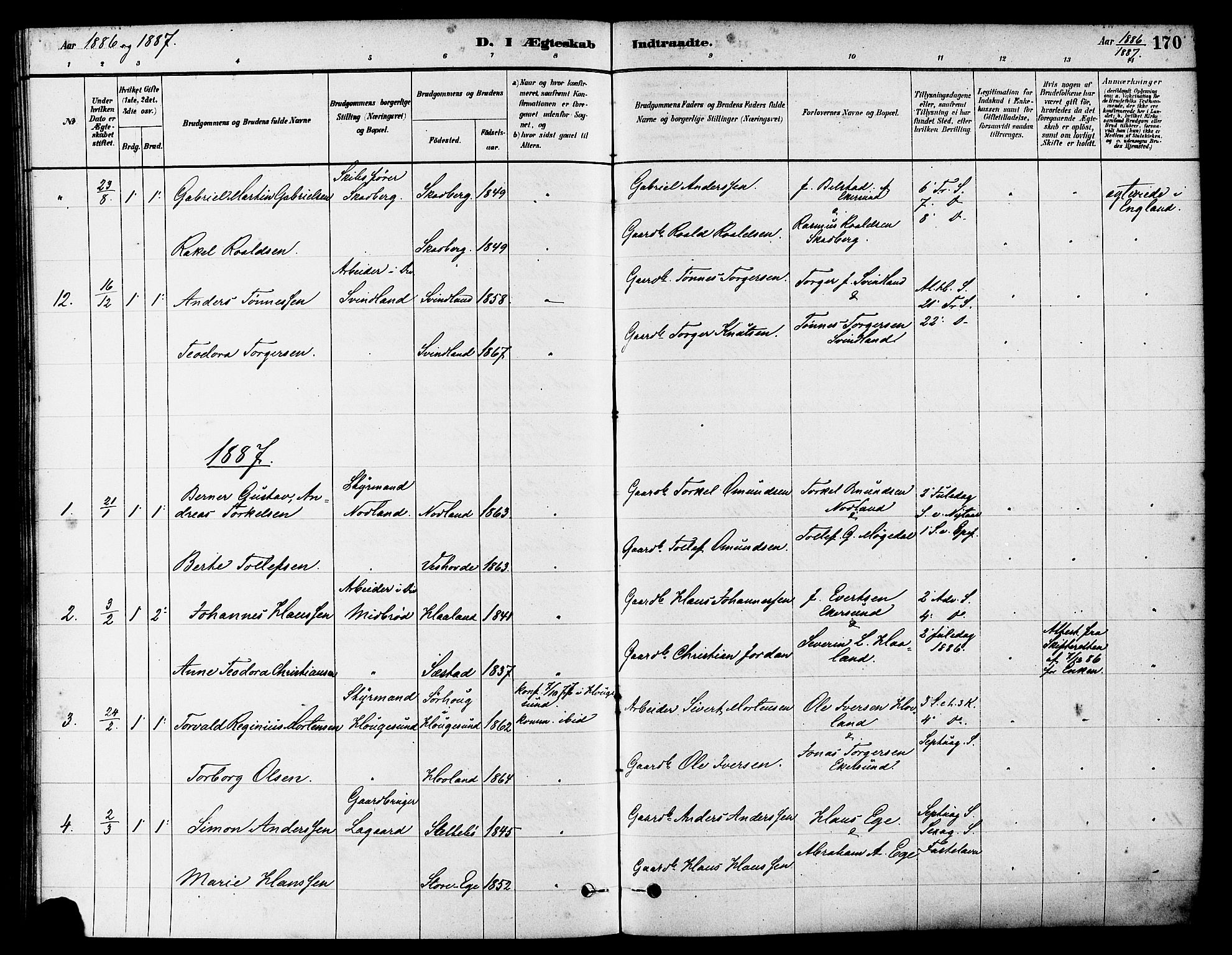 Eigersund sokneprestkontor, SAST/A-101807/S08/L0017: Parish register (official) no. A 14, 1879-1892, p. 170