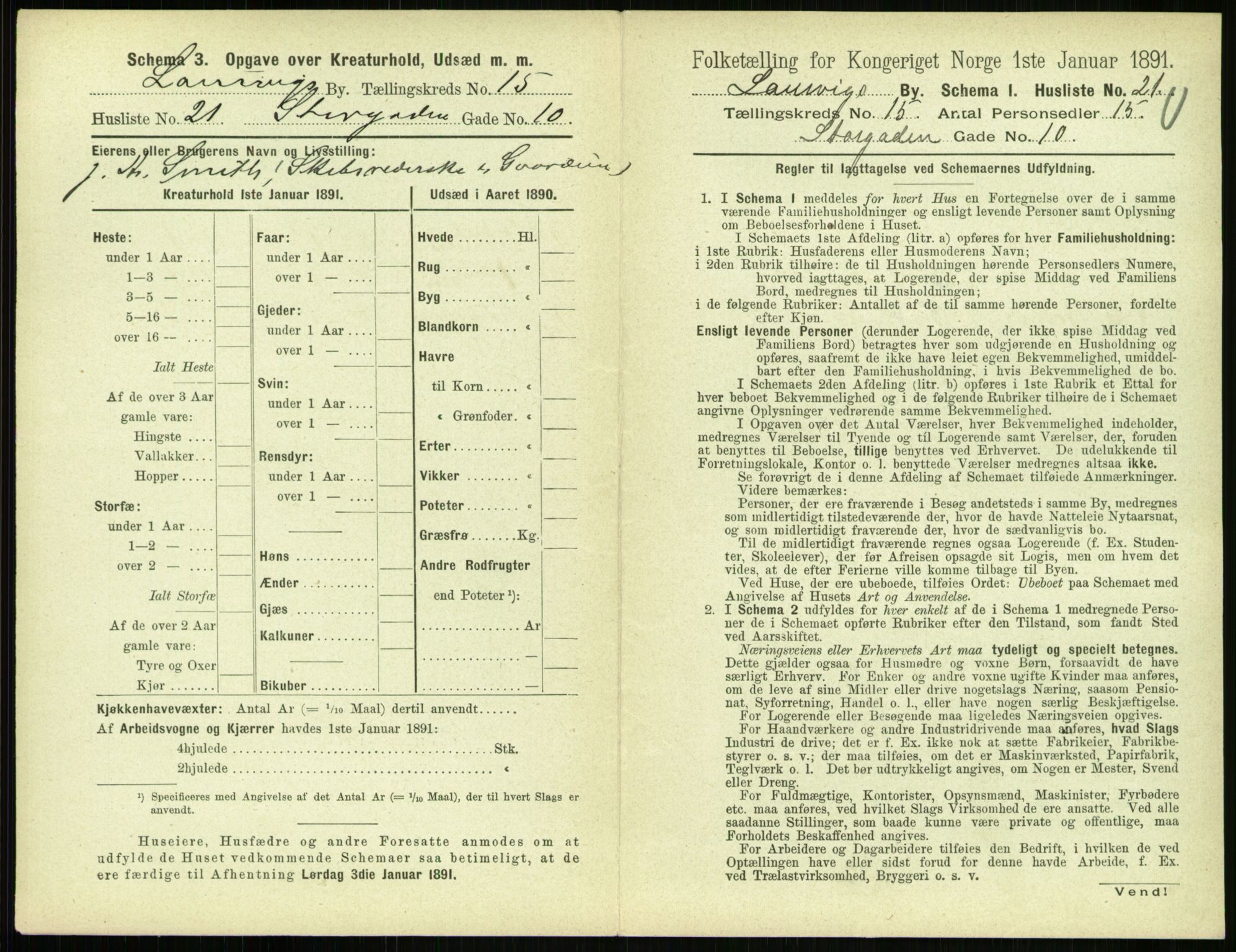 RA, 1891 census for 0707 Larvik, 1891, p. 1737