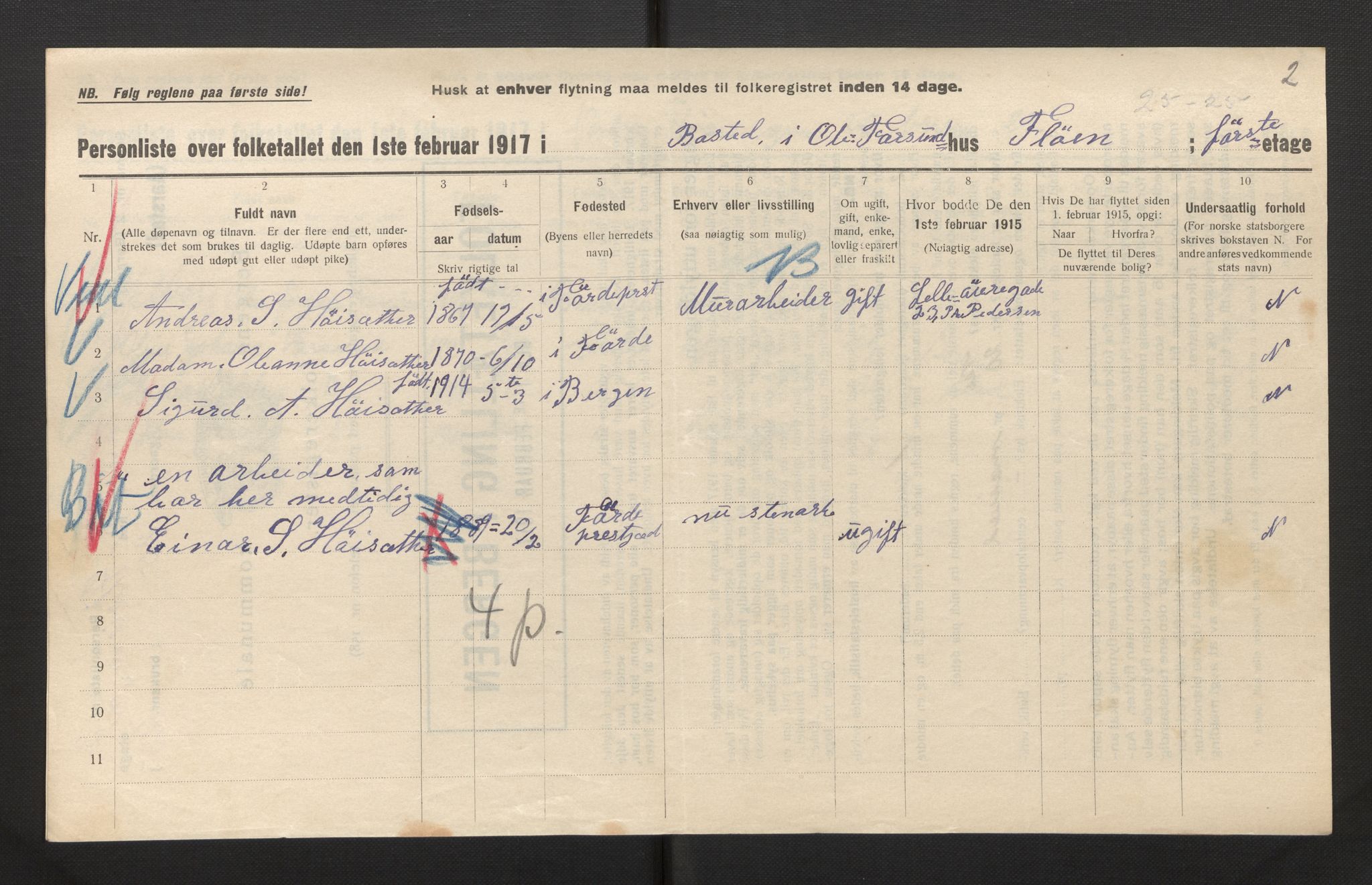 SAB, Municipal Census 1917 for Bergen, 1917, p. 54176