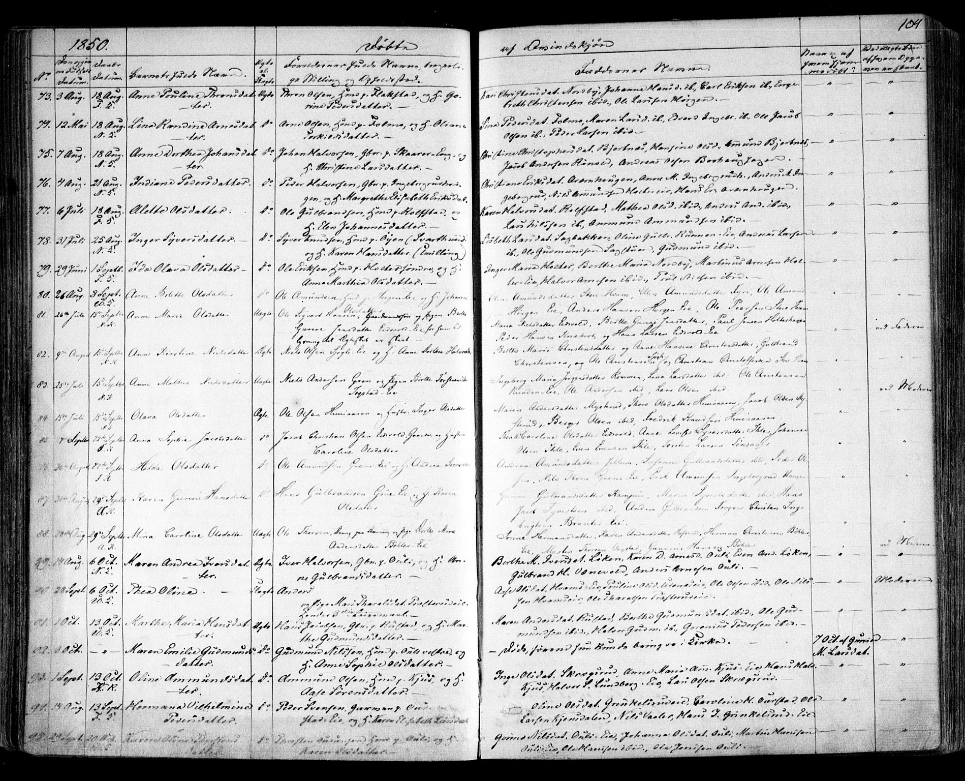 Nes prestekontor Kirkebøker, AV/SAO-A-10410/F/Fa/L0007: Parish register (official) no. I 7, 1846-1858, p. 104