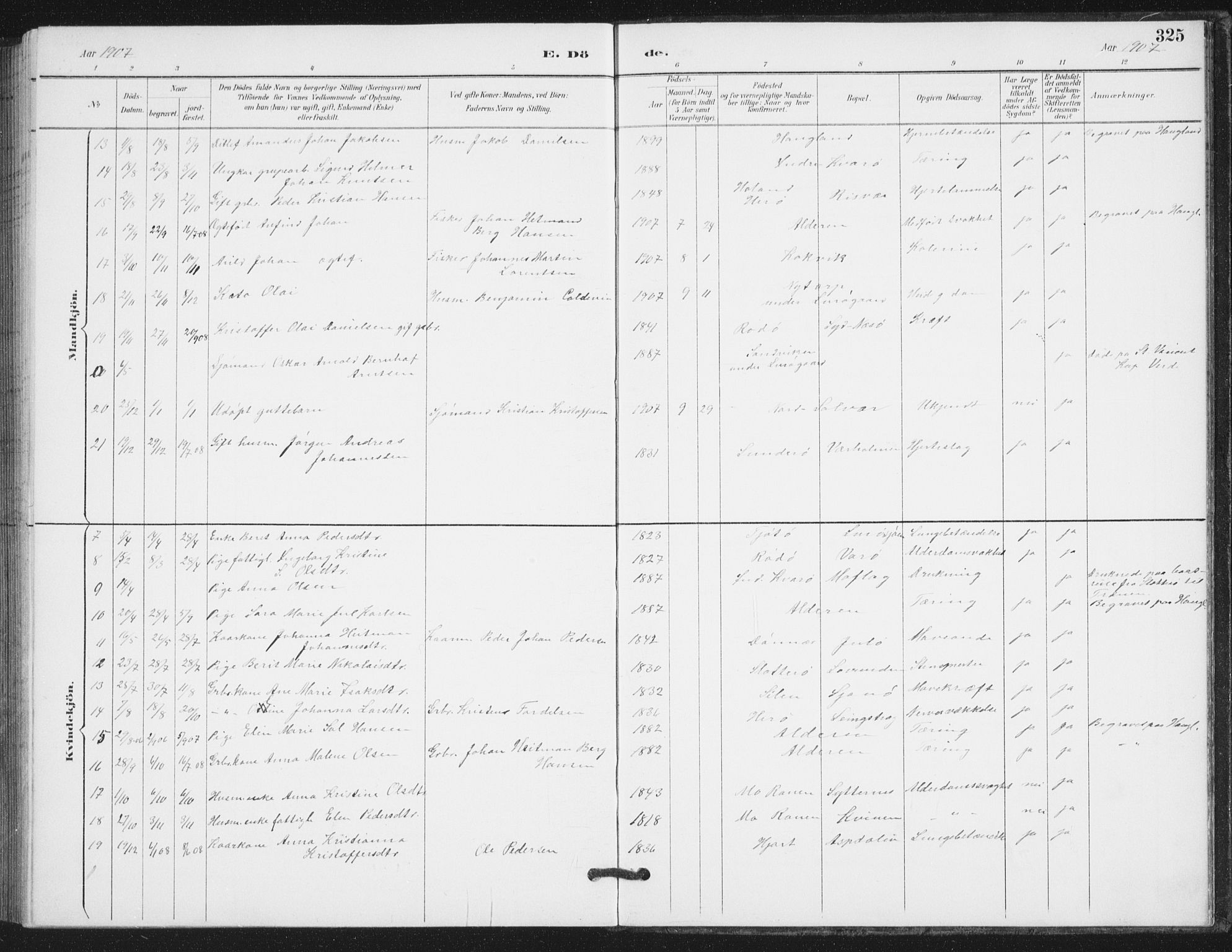 Ministerialprotokoller, klokkerbøker og fødselsregistre - Nordland, AV/SAT-A-1459/839/L0573: Parish register (copy) no. 839C03, 1892-1917, p. 325