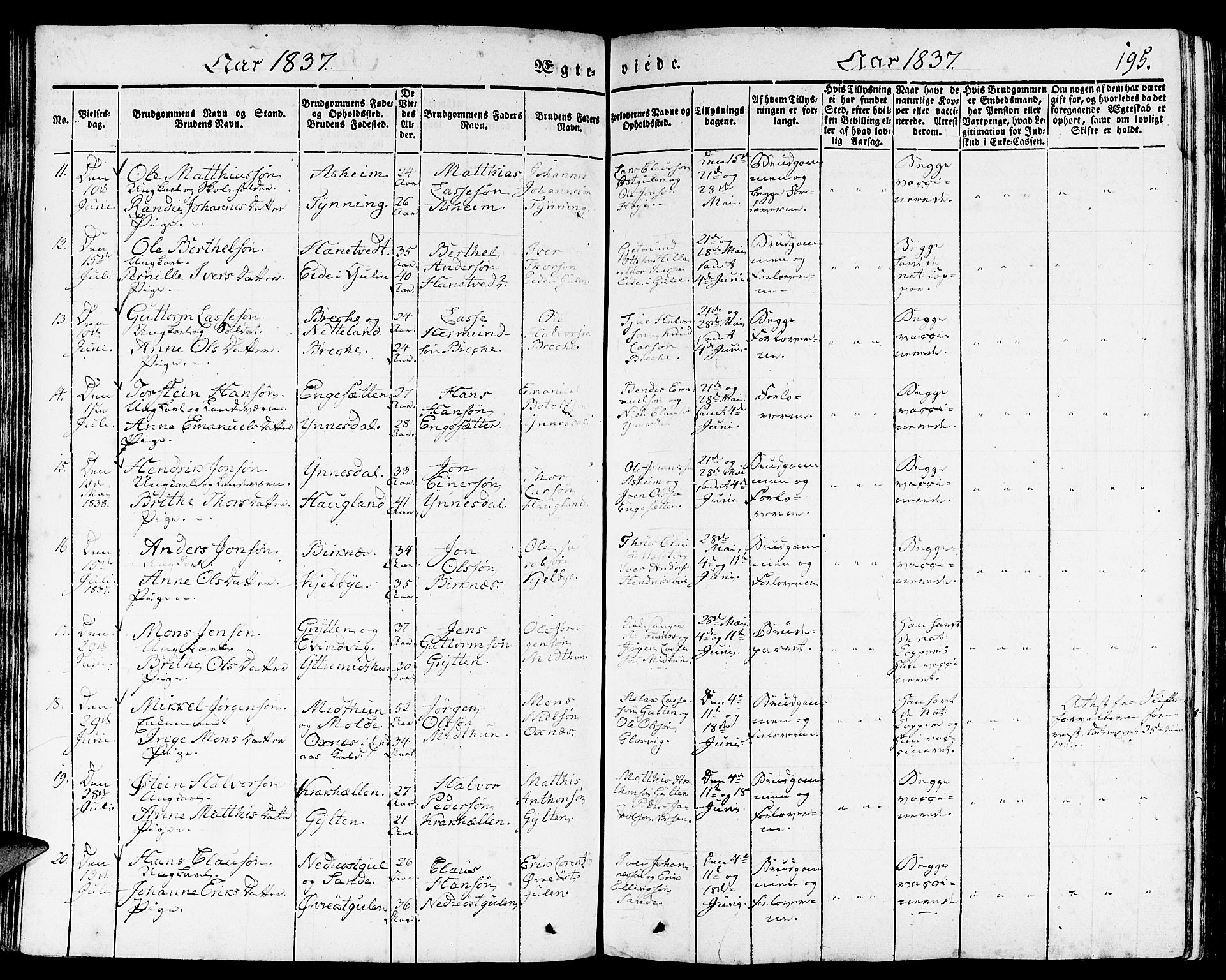 Gulen sokneprestembete, SAB/A-80201/H/Haa/Haaa/L0020: Parish register (official) no. A 20, 1837-1847, p. 195