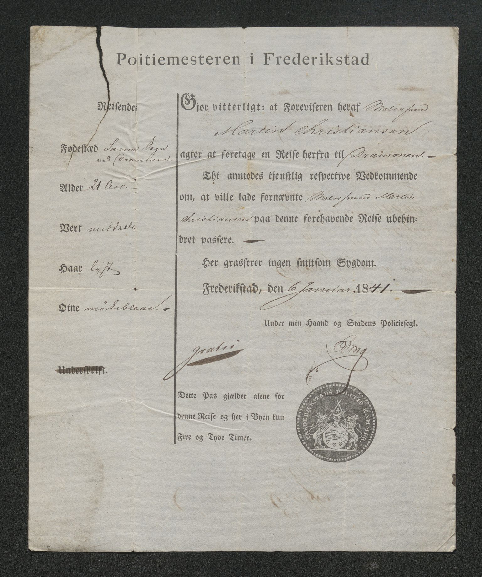 Drammen politikammer, AV/SAKO-A-623/I/Ia/Iab/L0006: Innleverte pass, 1841-1842, p. 142