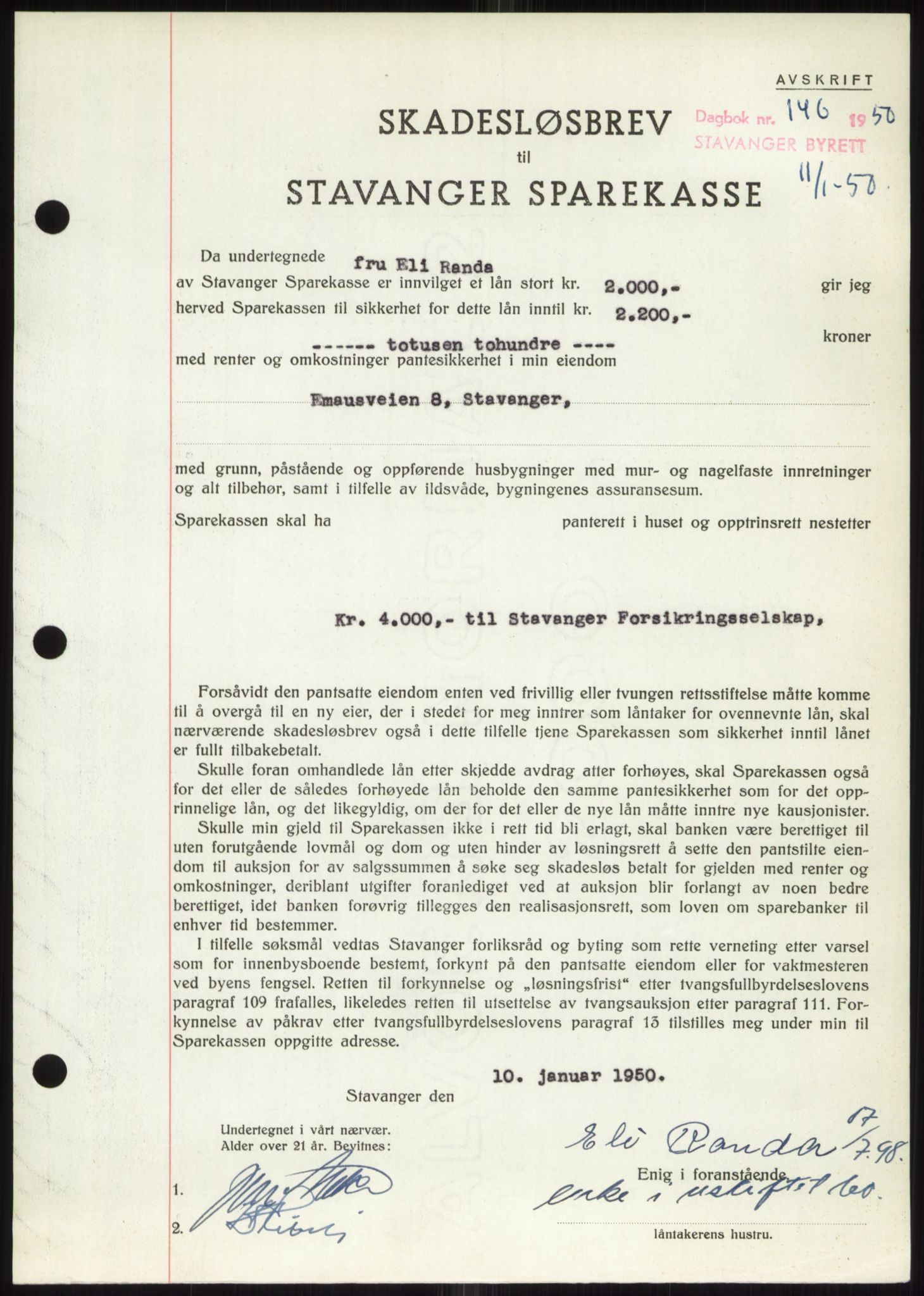 Stavanger byrett, SAST/A-100455/002/G/Gb/L0032: Mortgage book, 1947-1950, Diary no: : 146/1950