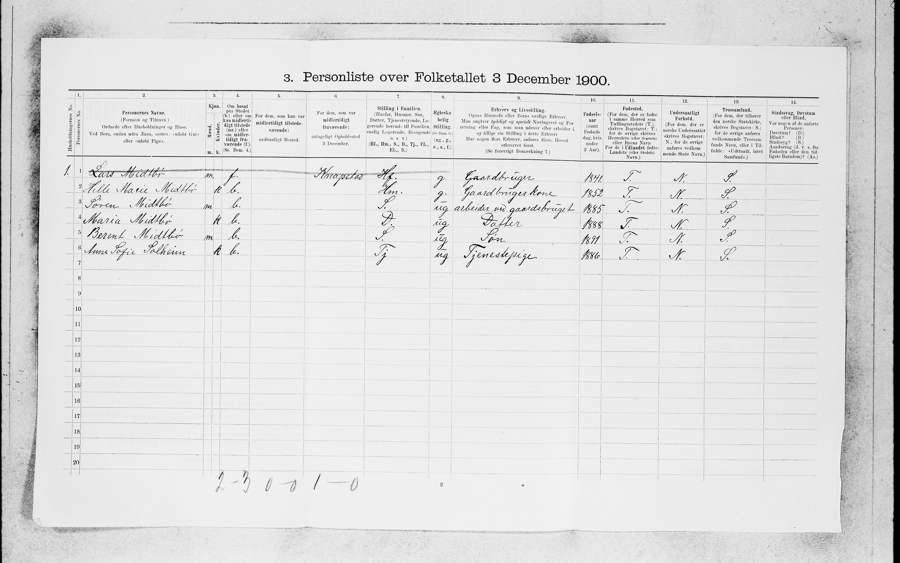 SAB, 1900 census for Kinn, 1900, p. 1645
