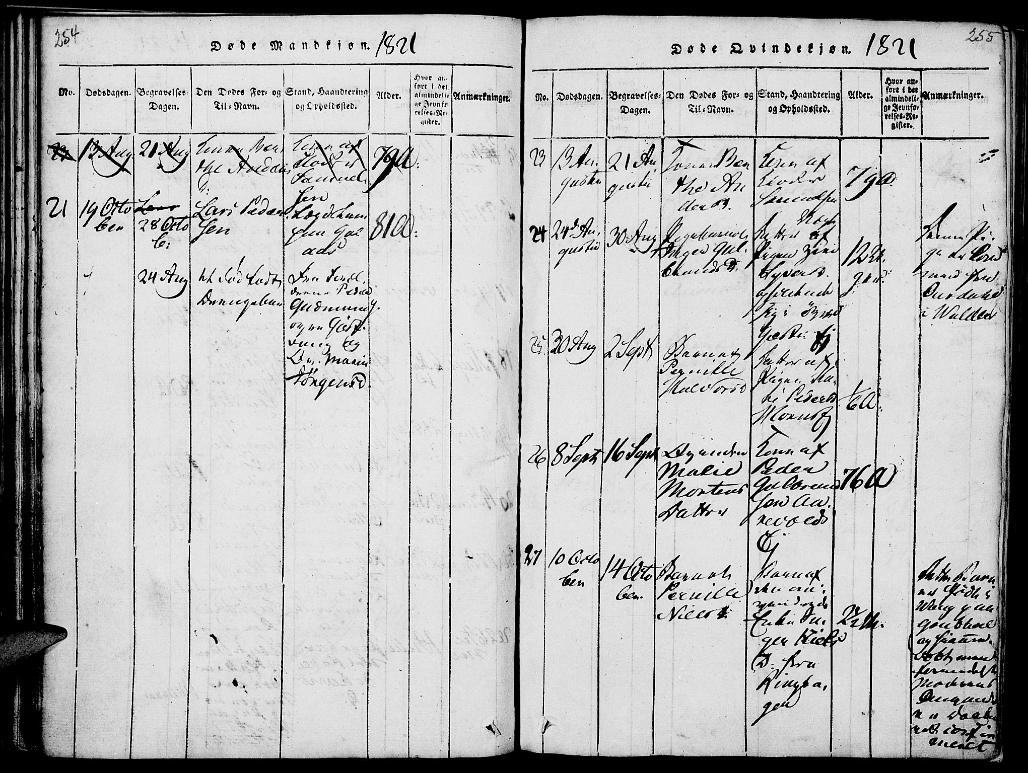 Nes prestekontor, Hedmark, AV/SAH-PREST-020/K/Ka/L0002: Parish register (official) no. 2, 1813-1827, p. 254-255