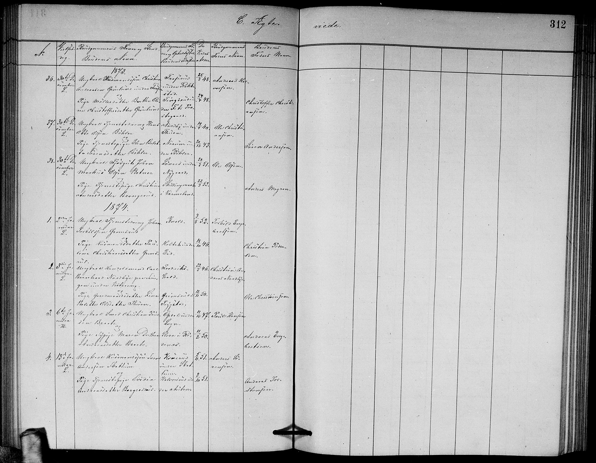 Høland prestekontor Kirkebøker, SAO/A-10346a/G/Ga/L0006: Parish register (copy) no. I 6, 1869-1879, p. 312