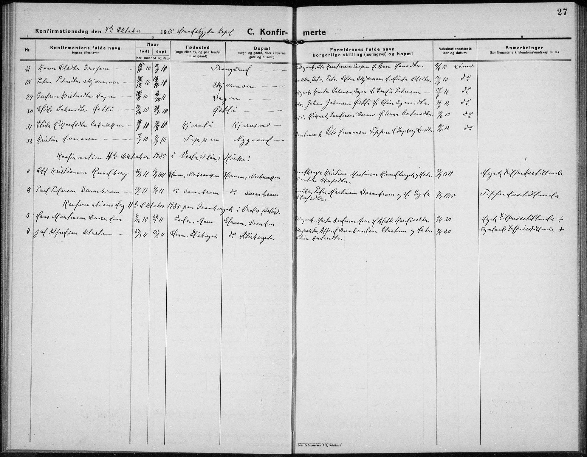 Elverum prestekontor, SAH/PREST-044/H/Ha/Hab/L0032: Parish register (copy) no. 32, 1922-1936, p. 27