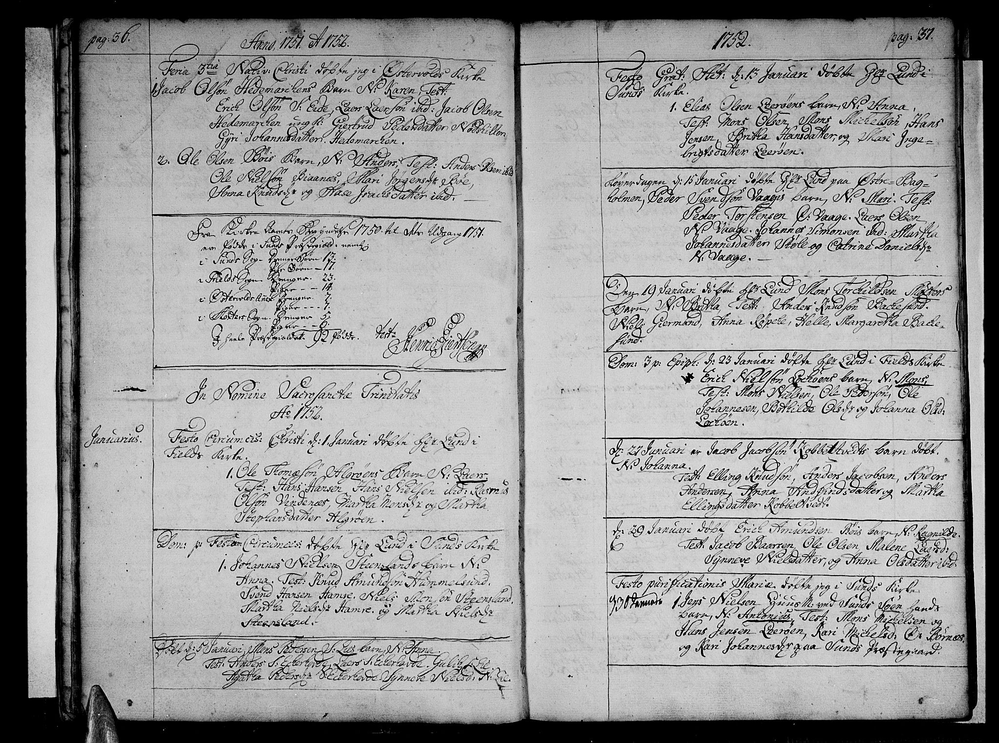 Sund sokneprestembete, SAB/A-99930: Parish register (official) no. A 4, 1748-1769, p. 36-37