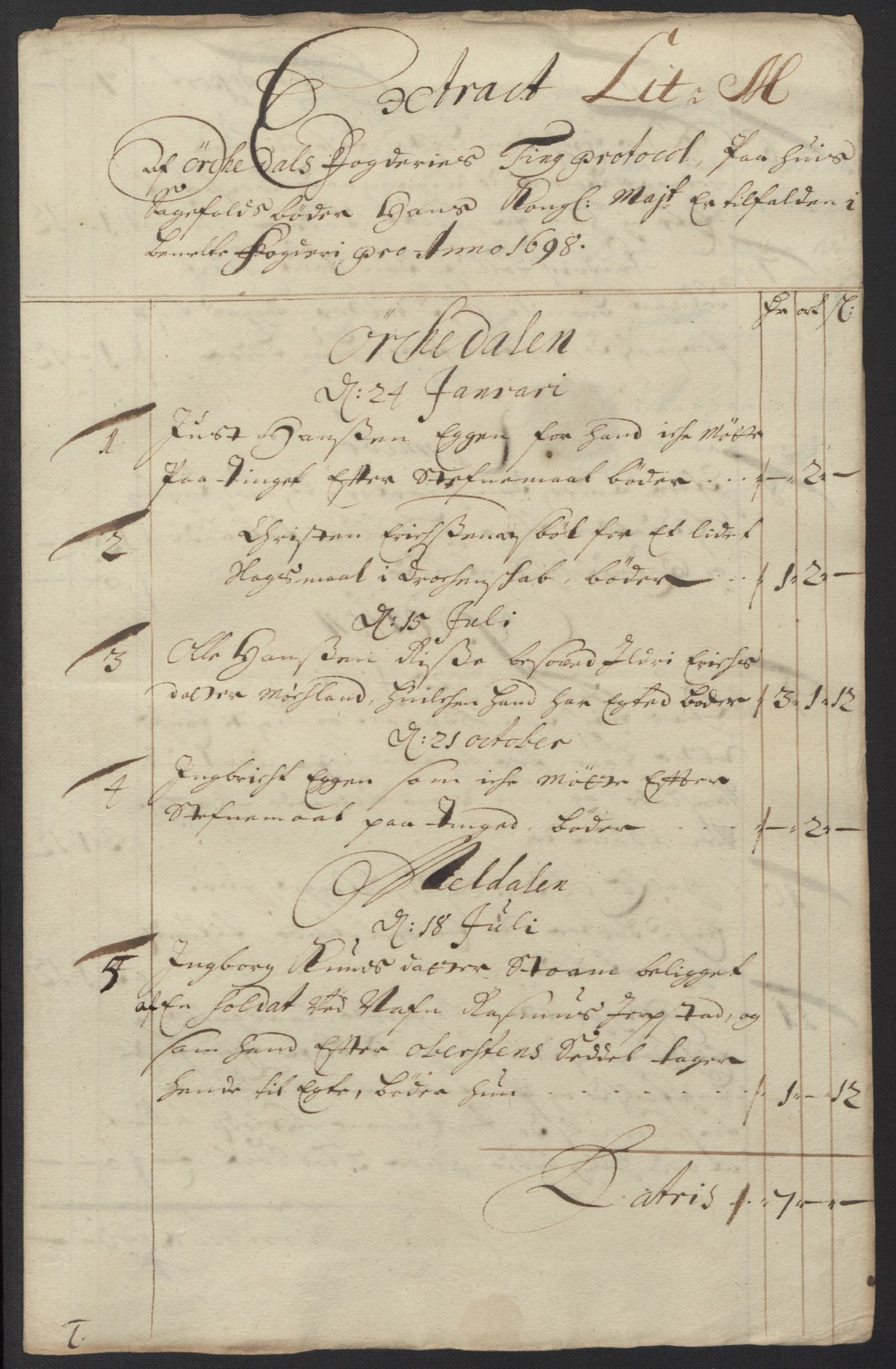 Rentekammeret inntil 1814, Reviderte regnskaper, Fogderegnskap, RA/EA-4092/R60/L3948: Fogderegnskap Orkdal og Gauldal, 1698, p. 200