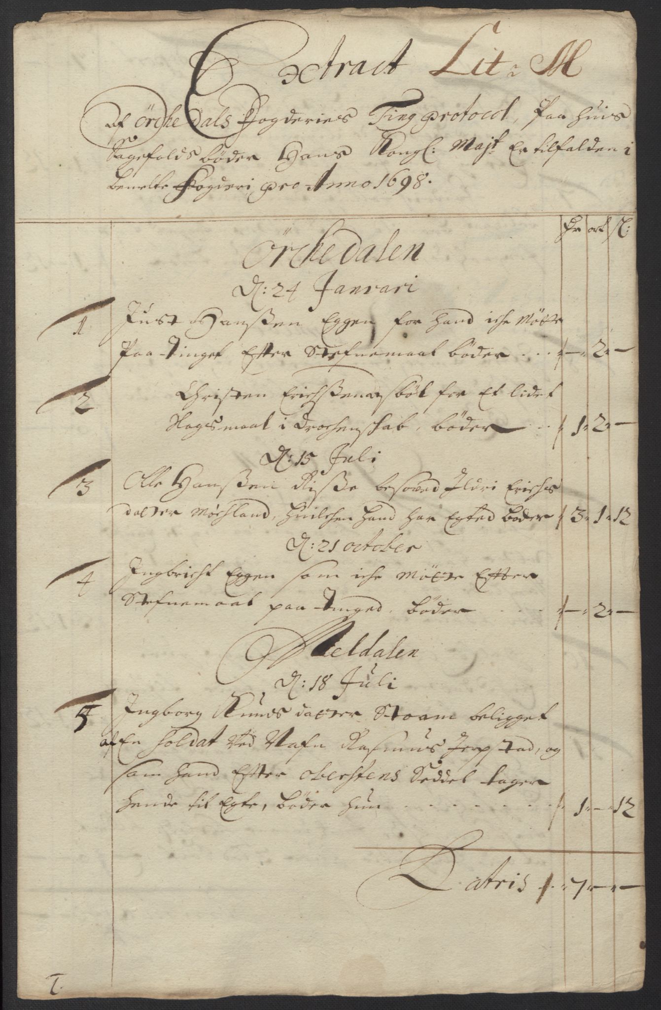 Rentekammeret inntil 1814, Reviderte regnskaper, Fogderegnskap, AV/RA-EA-4092/R60/L3948: Fogderegnskap Orkdal og Gauldal, 1698, p. 200